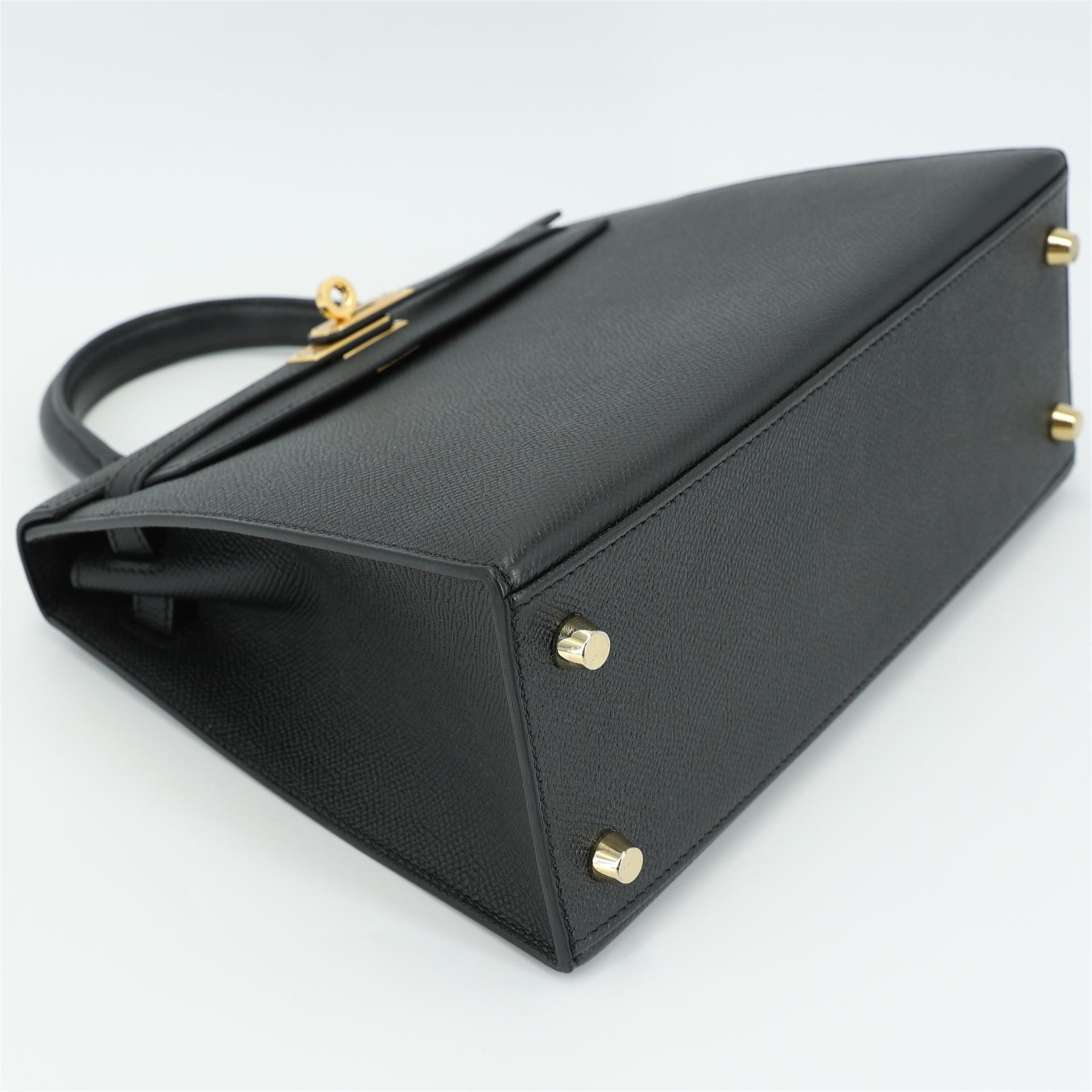 Very Good ( Rank A) HERMÈS Kelly 25 Sellier Black (89) Epsom Gold hardware T (2015) - 4
