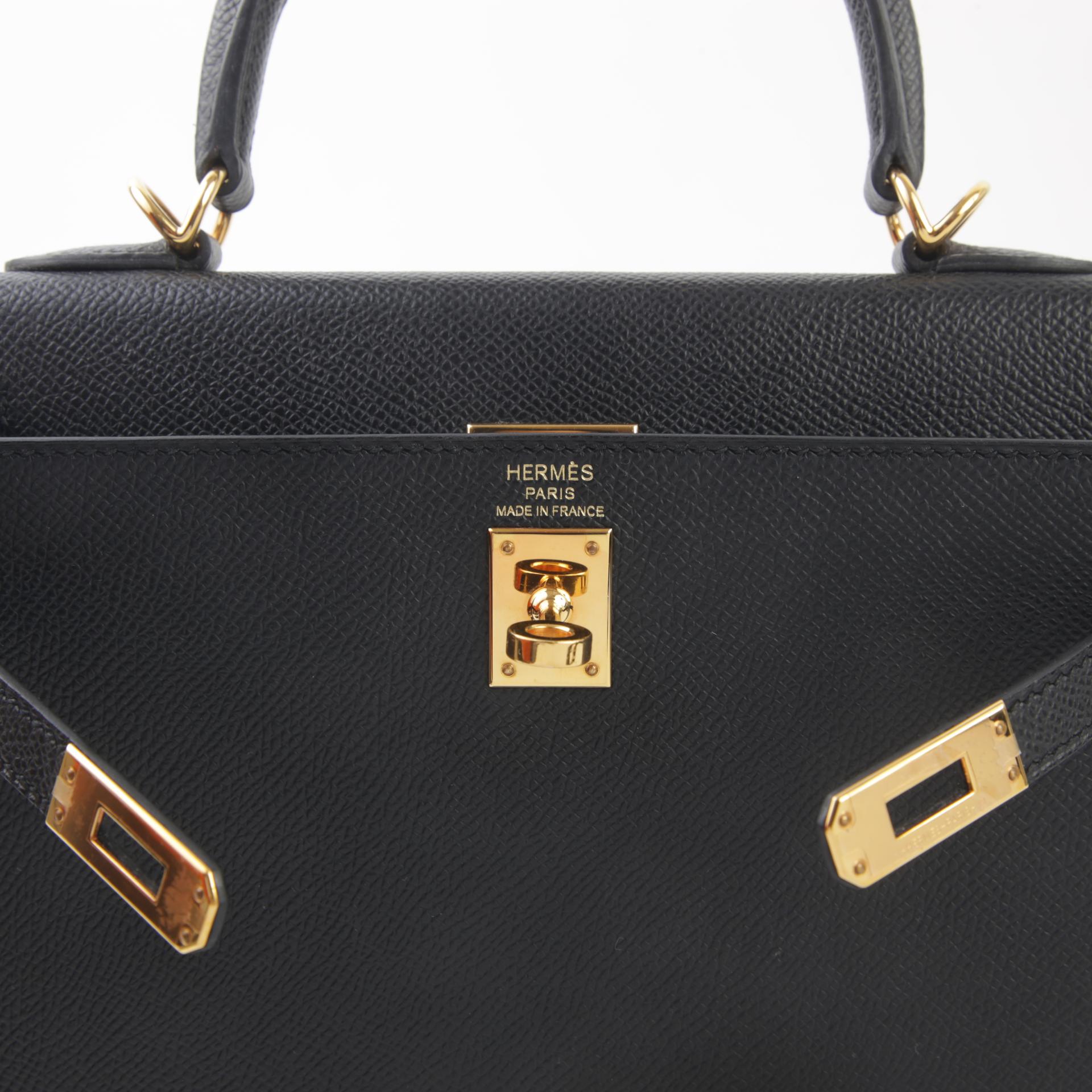Very Good ( Rank A) HERMÈS Kelly 25 Sellier Black (89) Epsom Gold hardware U (2022) - 8