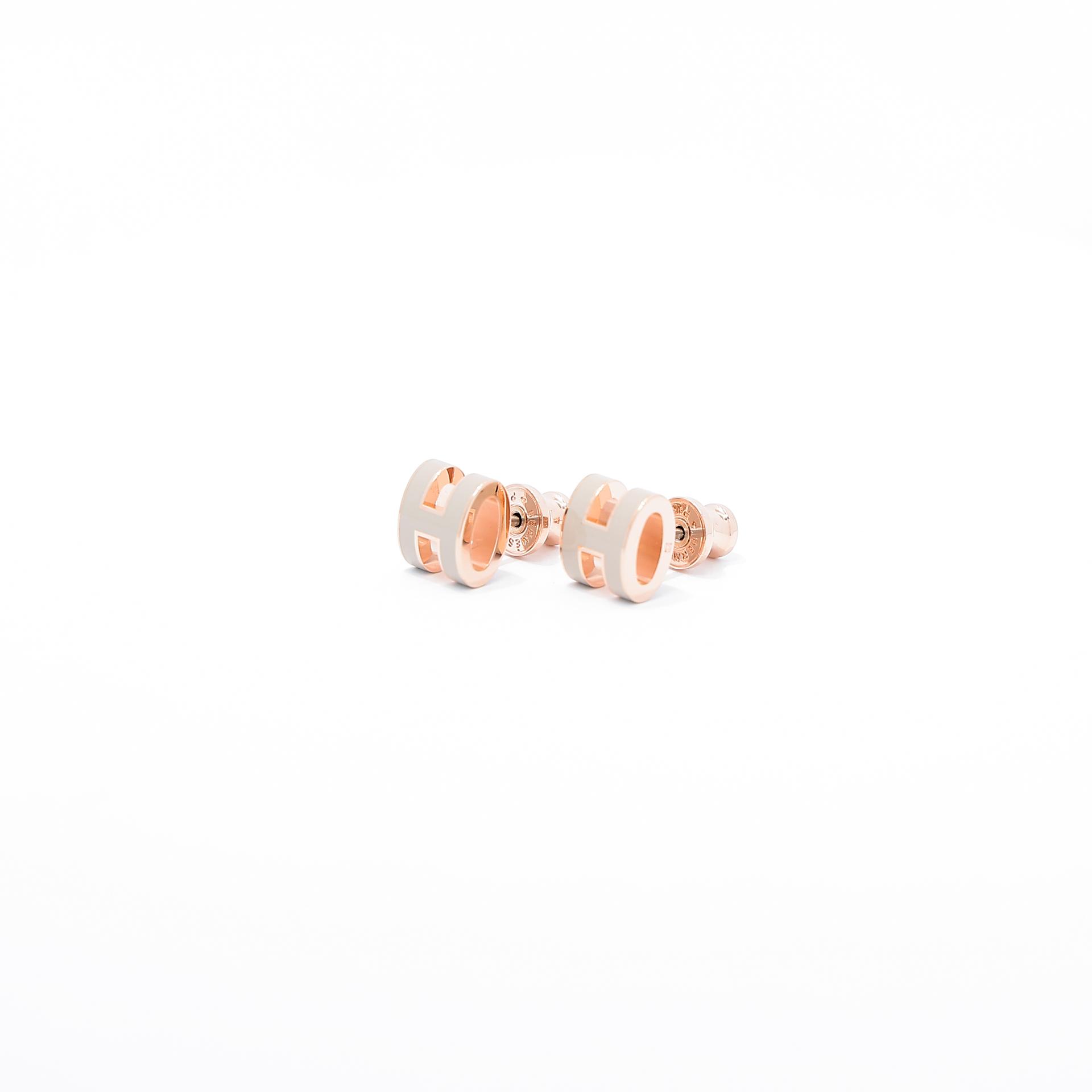 Brand New ( Rank N ) HERMÈS Mini Pop H earrings Marron Glace Rose Gold hardware - 2
