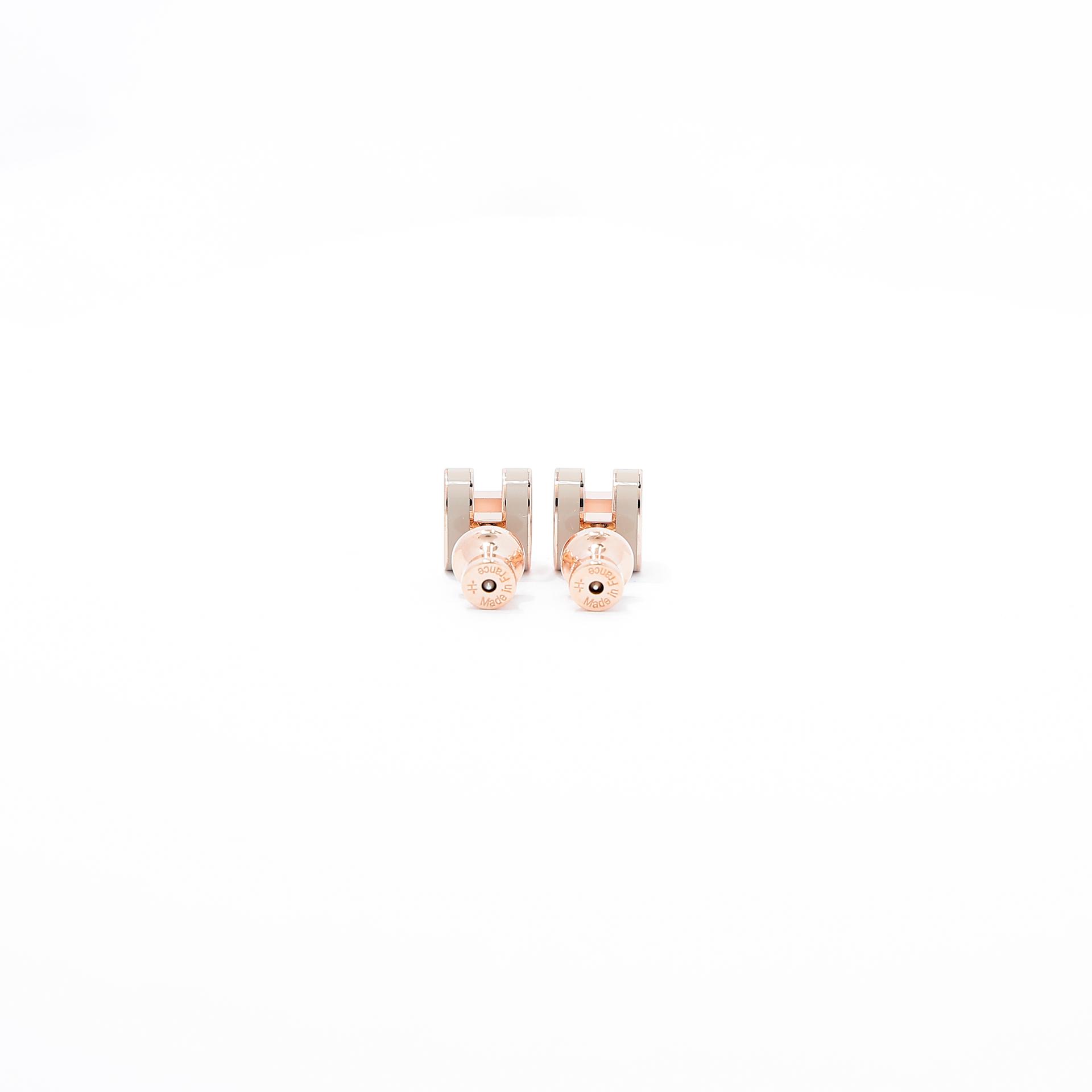 Brand New ( Rank N ) HERMÈS Mini Pop H earrings Marron Glace Rose Gold hardware - 3
