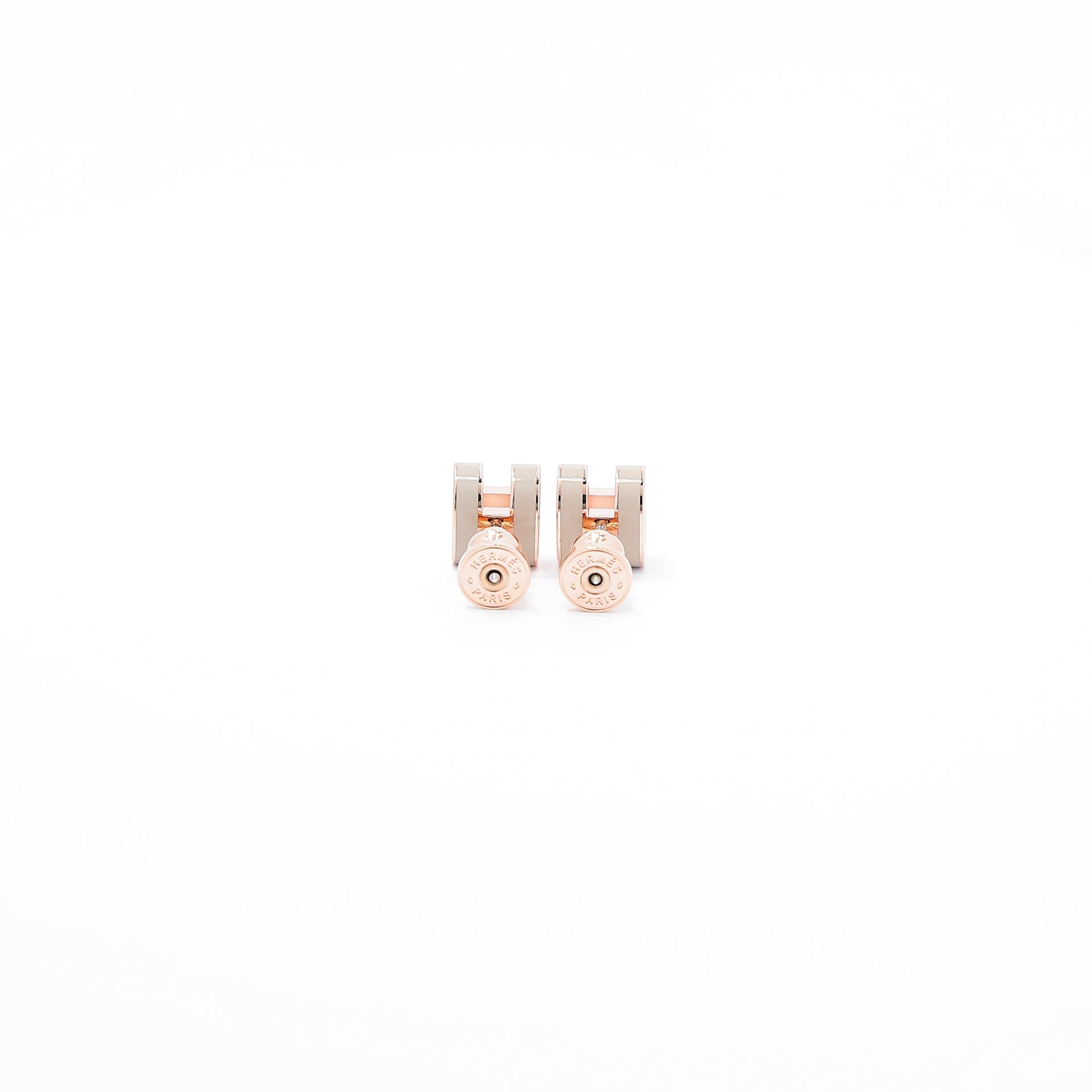 Brand New ( Rank N ) HERMÈS Mini Pop H earrings Marron Glace Rose Gold hardware - 4