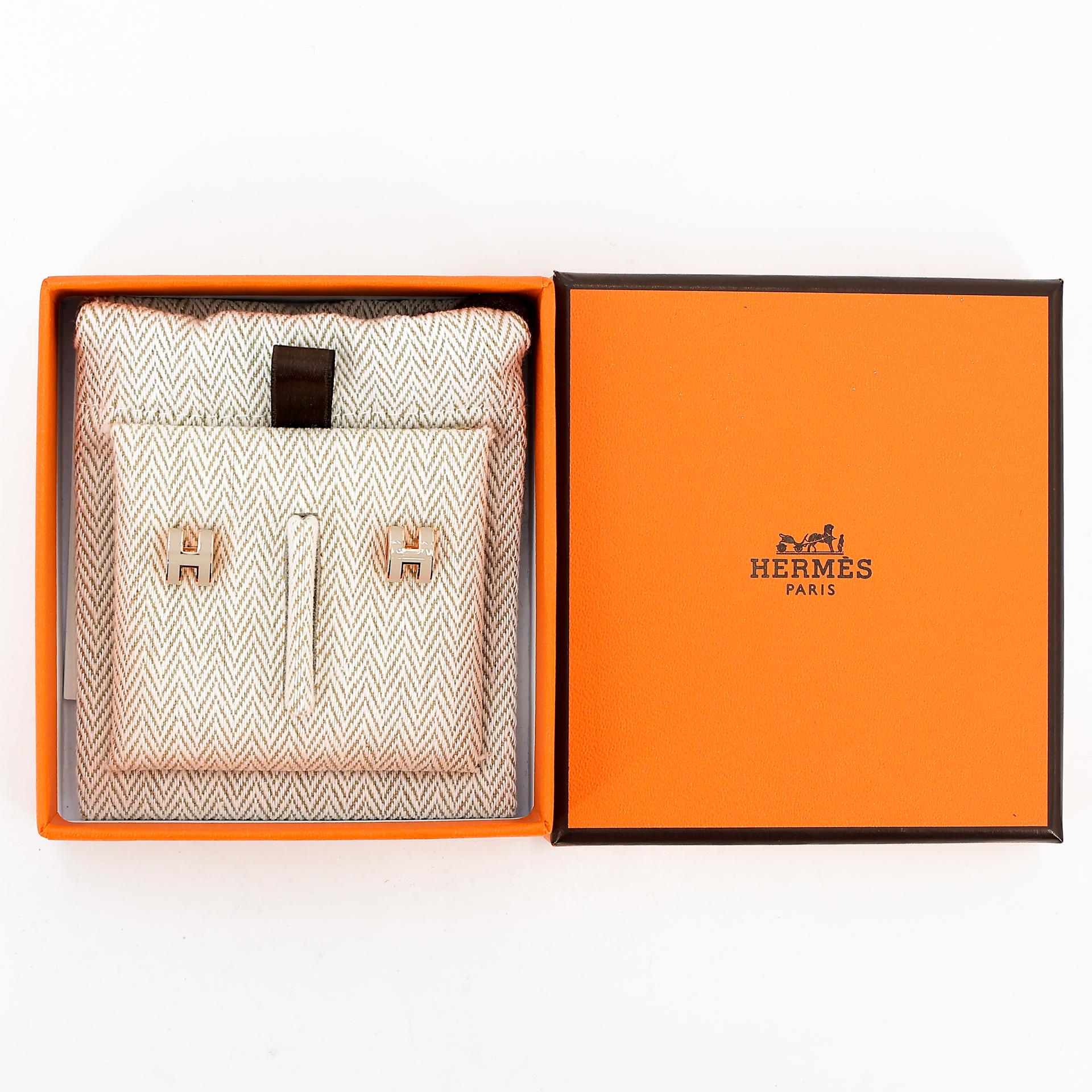 Brand New ( Rank N ) HERMÈS Mini Pop H earrings Marron Glace Rose Gold hardware - 7