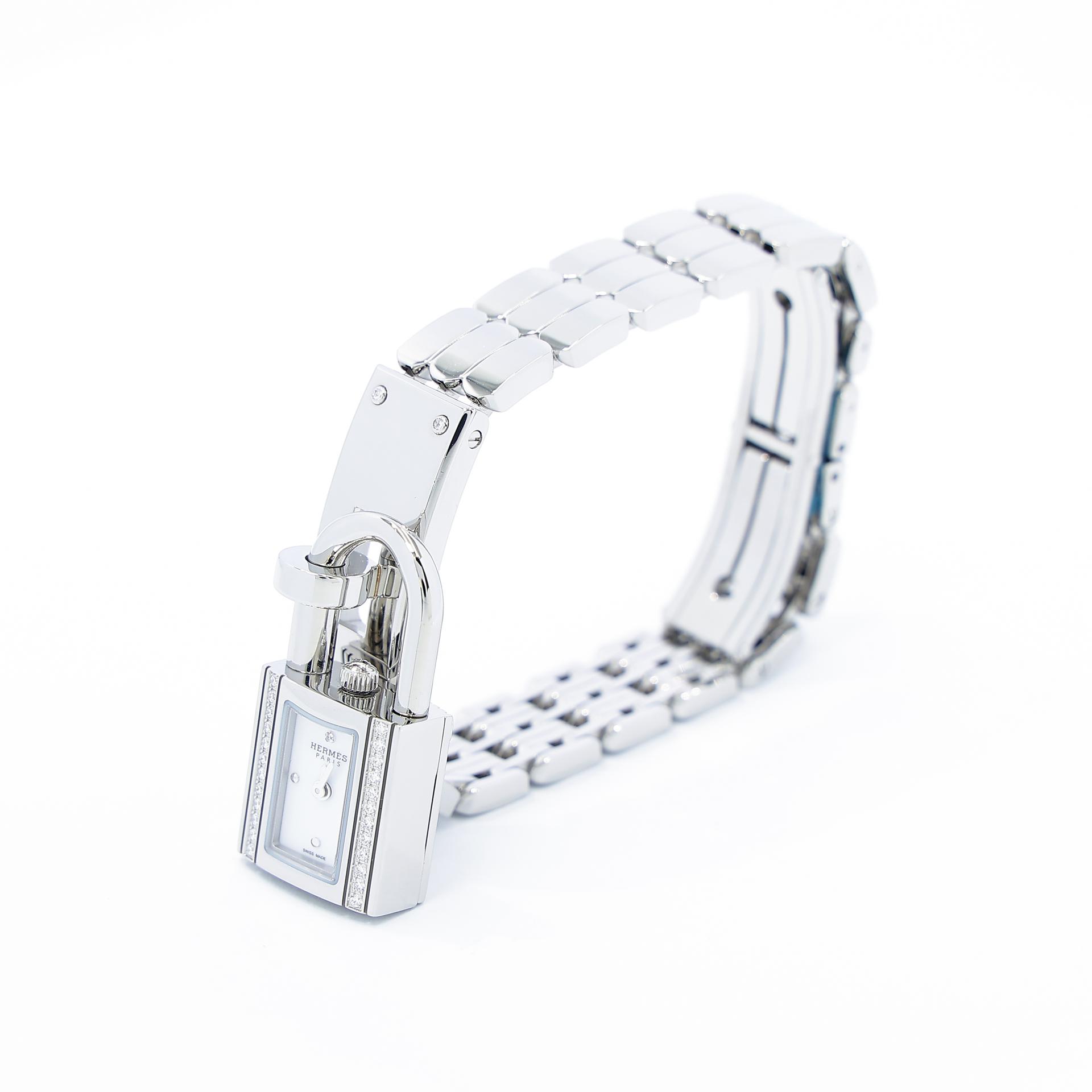 Brand New ( Rank N ) HERMÈS Kelly Watch 16mm Silver White Diamond Steel - 2