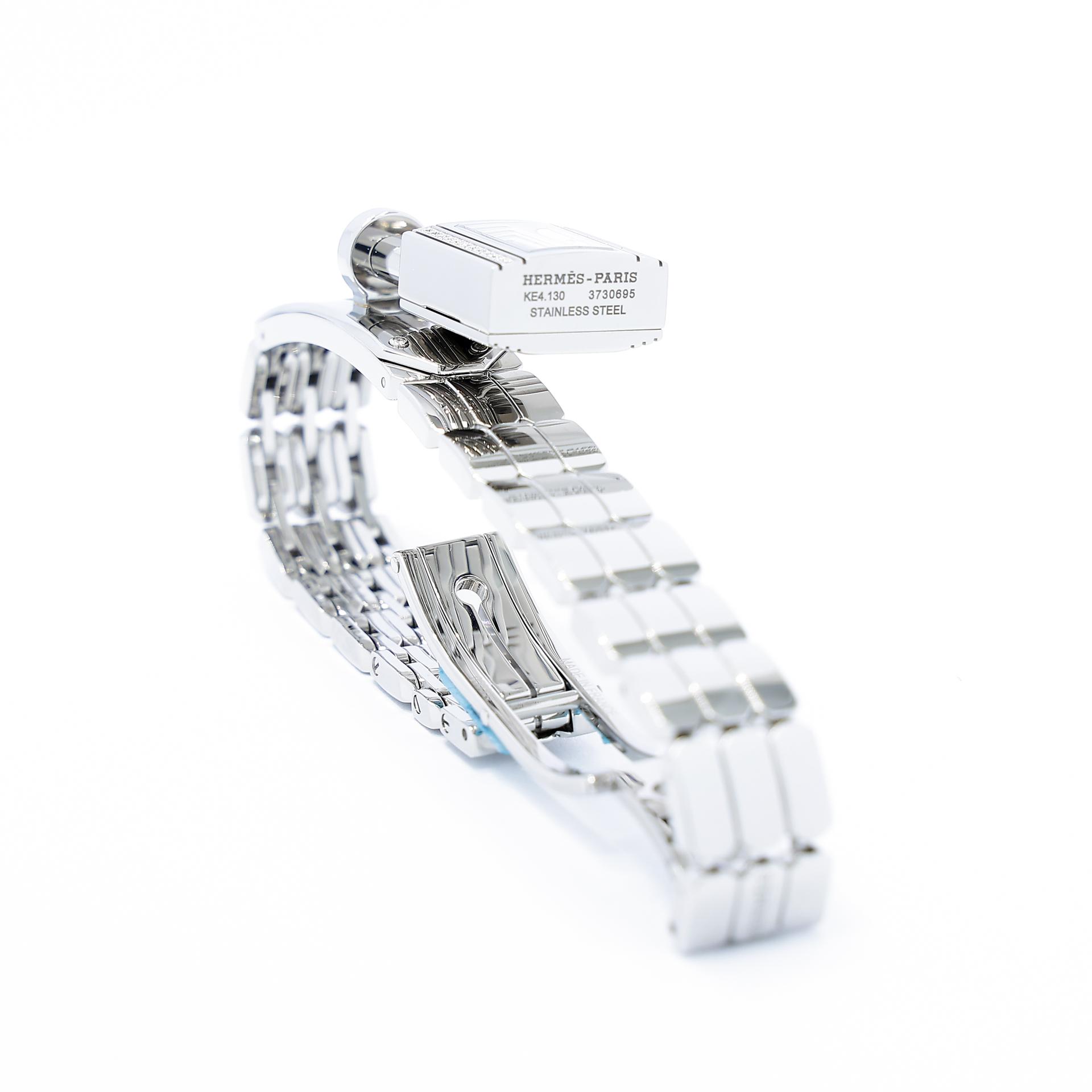 Brand New ( Rank N ) HERMÈS Kelly Watch 16mm Silver White Diamond Steel - 4