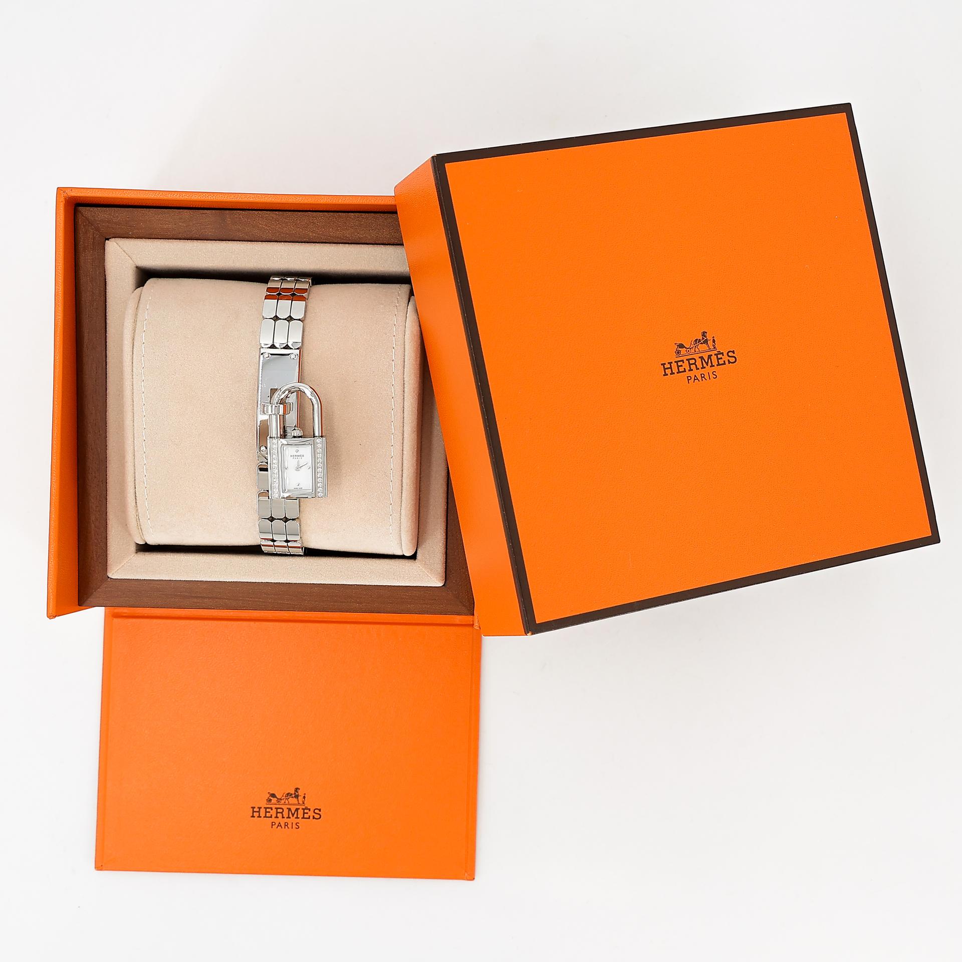 Brand New ( Rank N ) HERMÈS Kelly Watch 16mm Silver White Diamond Steel - 6