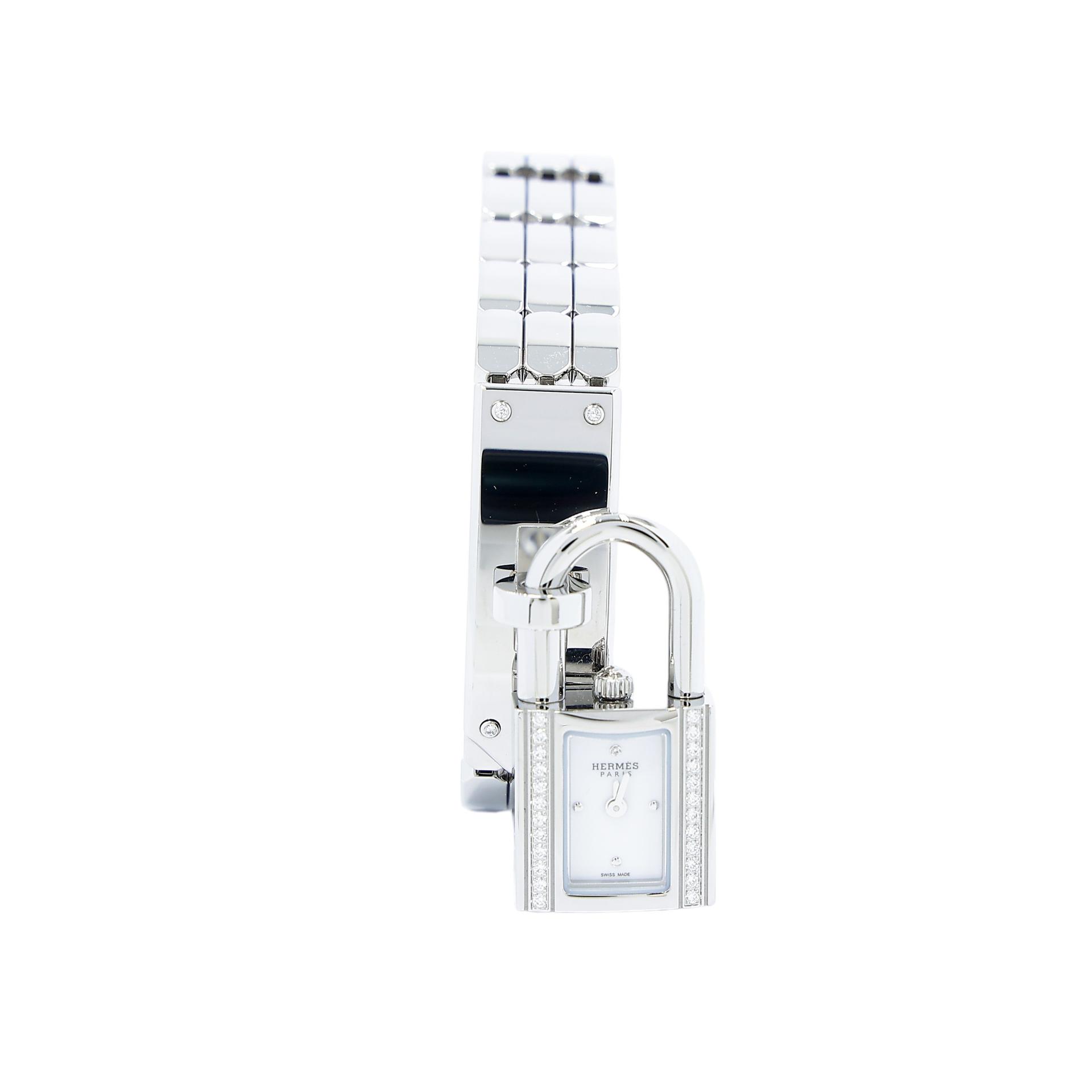 Brand New ( Rank N ) HERMÈS Kelly Watch 16mm Silver White Diamond Steel - 1