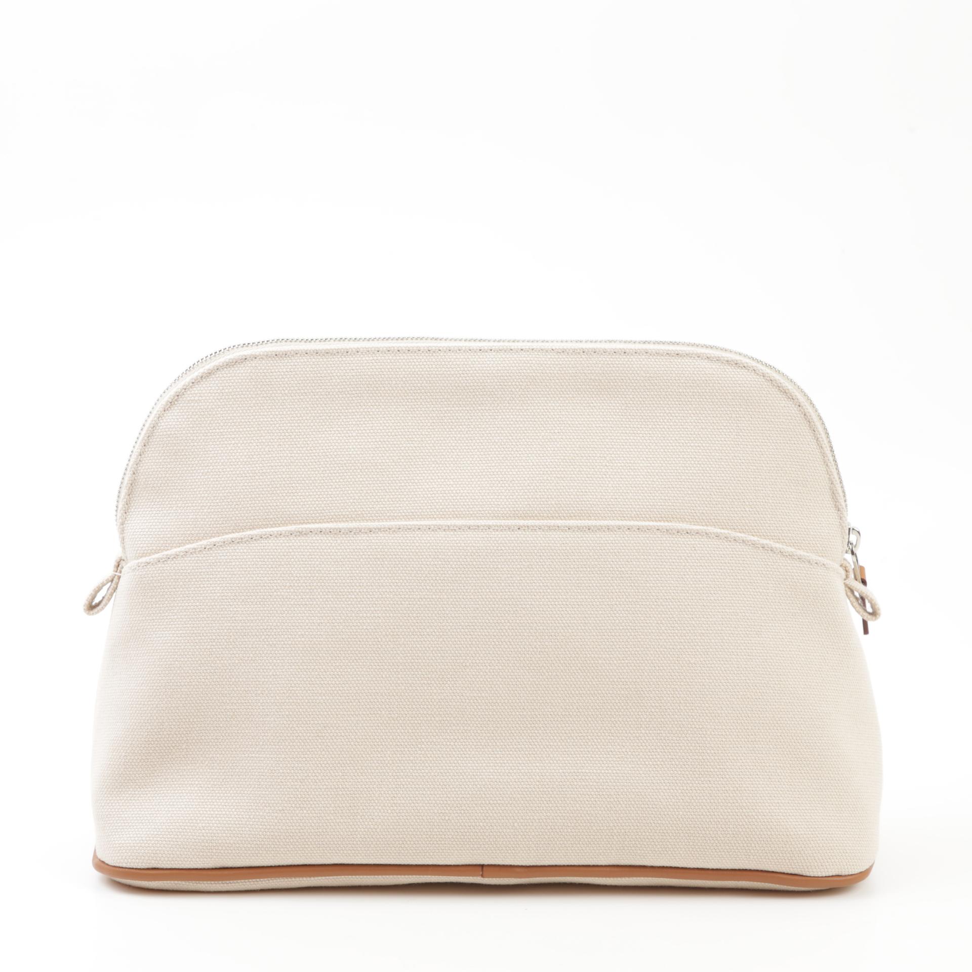 Unused ( Rank NS ) HERMÈS Bolide Pouch Orange Beige Canvas Palladium hardware - 2