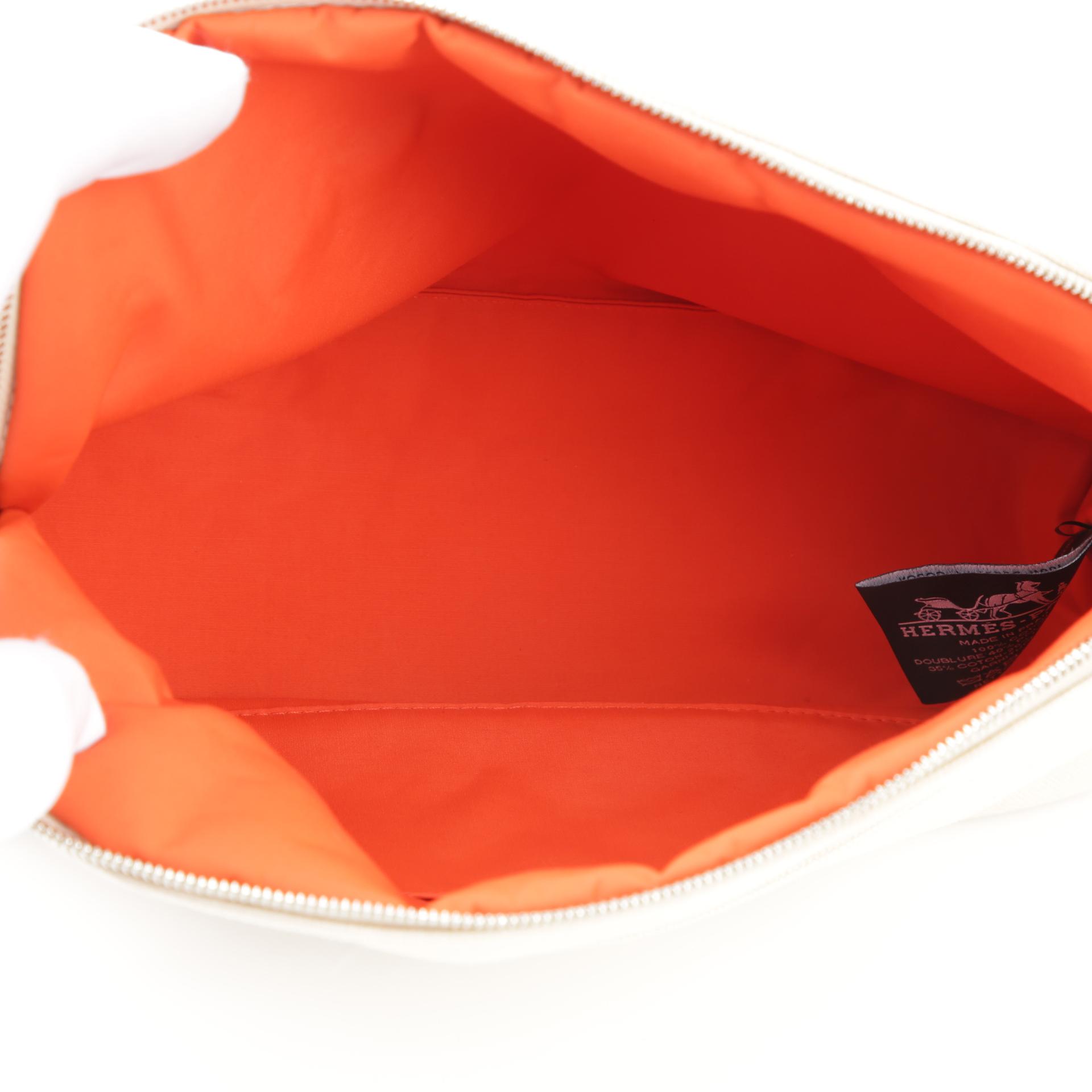 Unused ( Rank NS ) HERMÈS Bolide Pouch Orange Beige Canvas Palladium hardware - 8