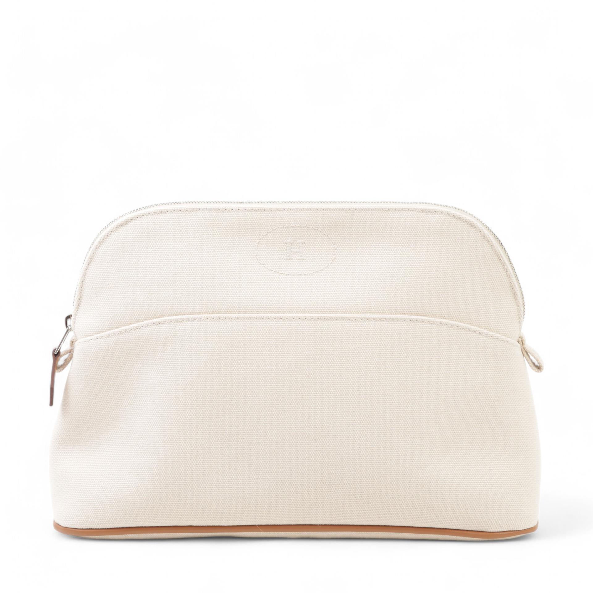 Unused ( Rank NS ) HERMÈS Bolide Pouch Orange Beige Canvas Palladium hardware - 1