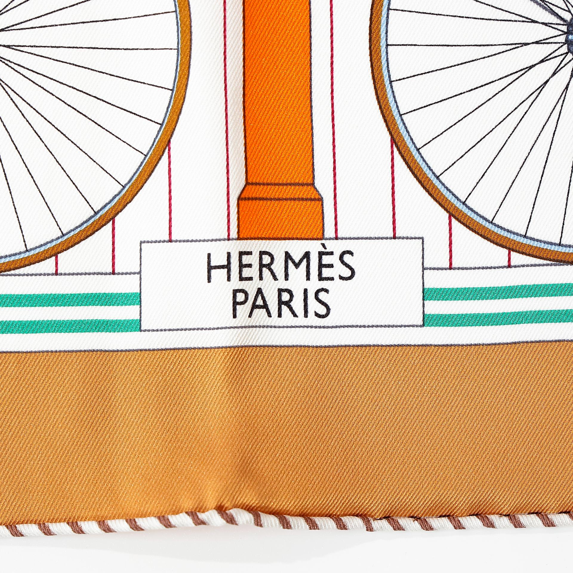 Brand New ( Rank N ) HERMÈS Carre 70 scarf Le Becanes Orange Brown White Silk - 3