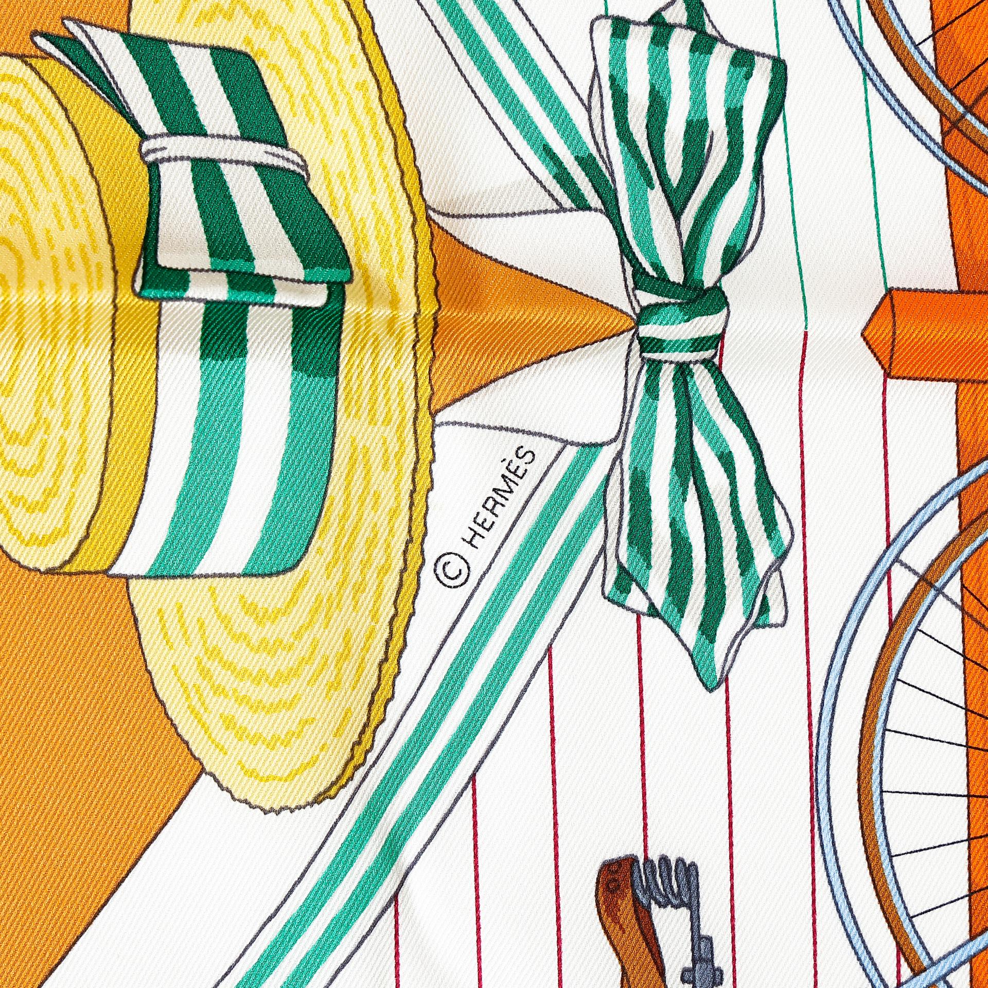 Brand New ( Rank N ) HERMÈS Carre 70 scarf Le Becanes Orange Brown White Silk - 4