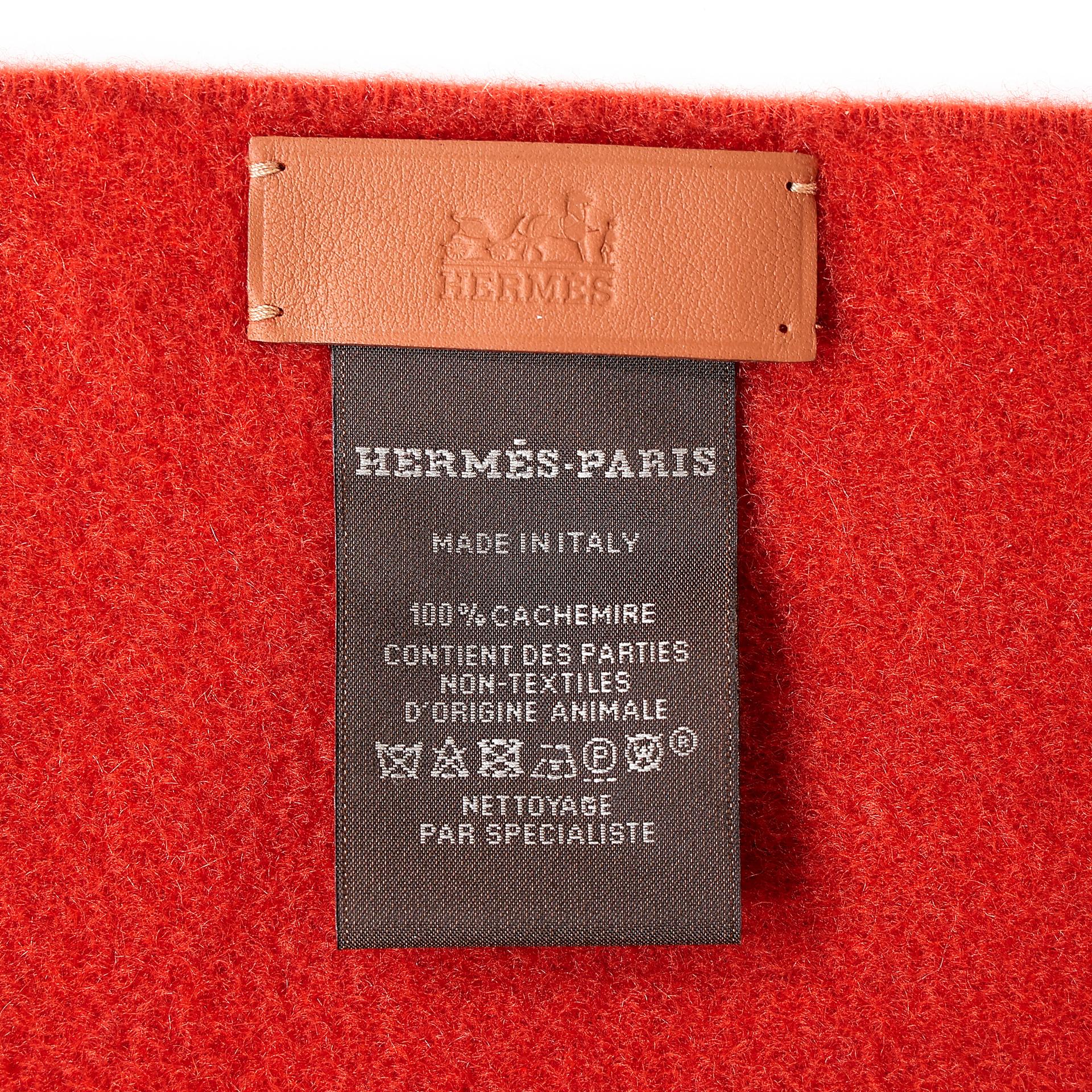 Brand New ( Rank N ) HERMÈS Allumette muffler Orange Cashmere - 5