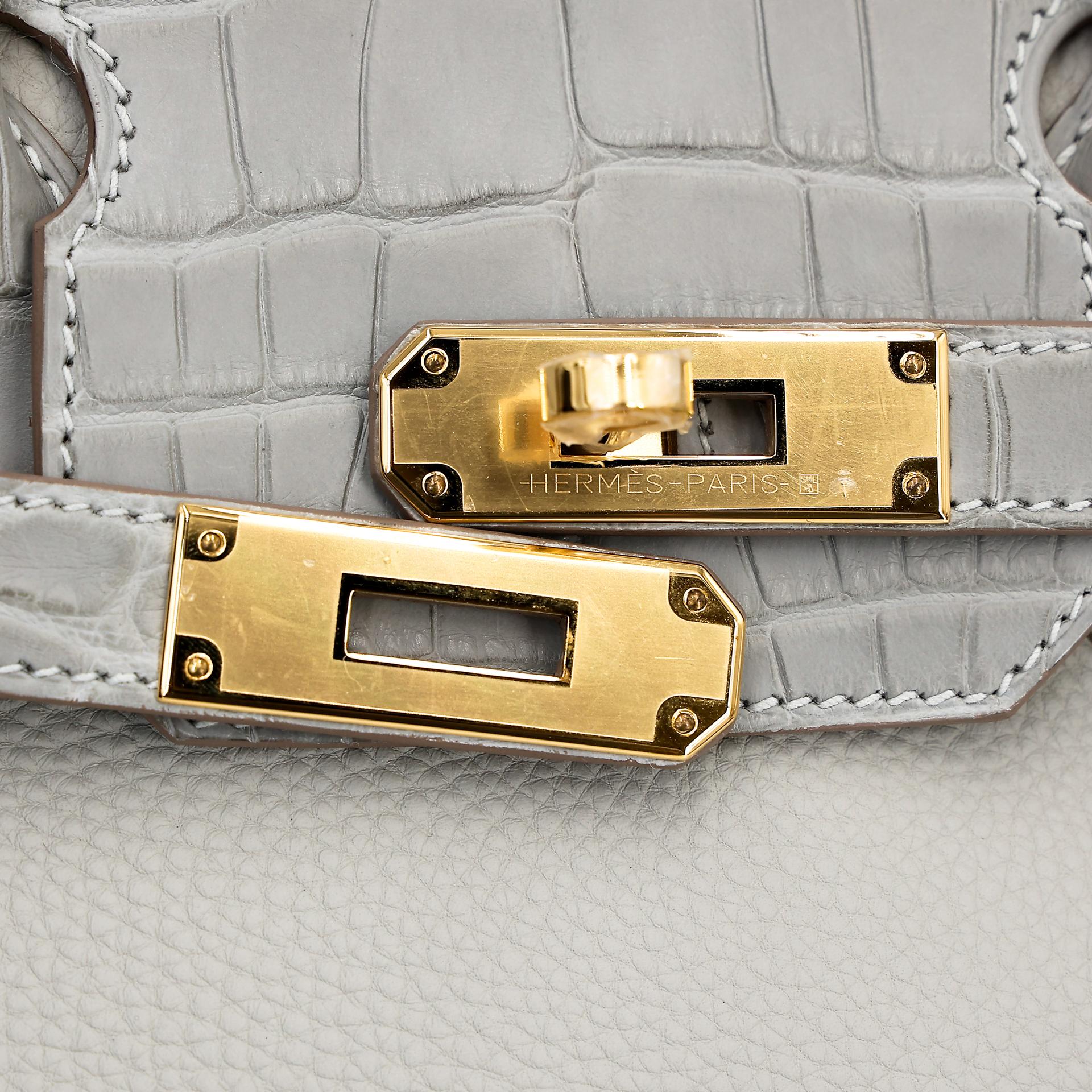 Brand New ( Rank N ) HERMÈS Birkin 30 Touch Gris Perle (80) Togo Matte Alligator Gold hardware B (2023) - 8
