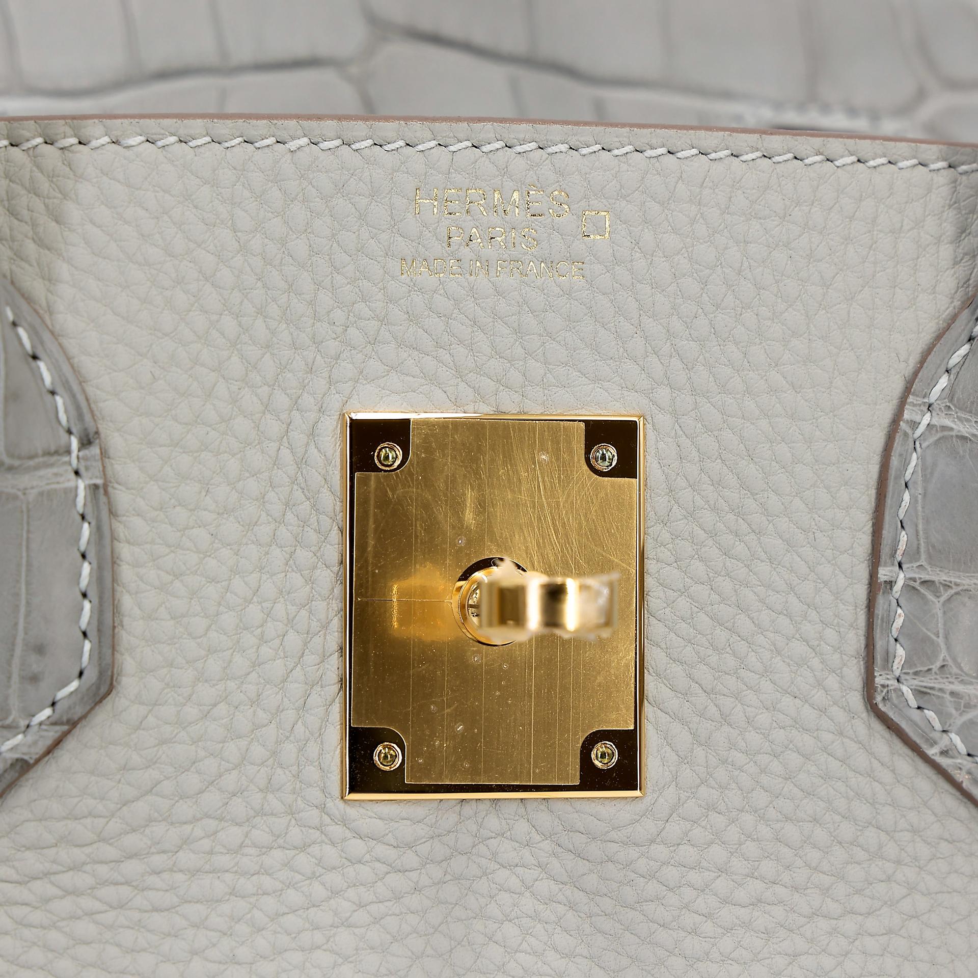 Brand New ( Rank N ) HERMÈS Birkin 30 Touch Gris Perle (80) Togo Matte Alligator Gold hardware B (2023) - 9