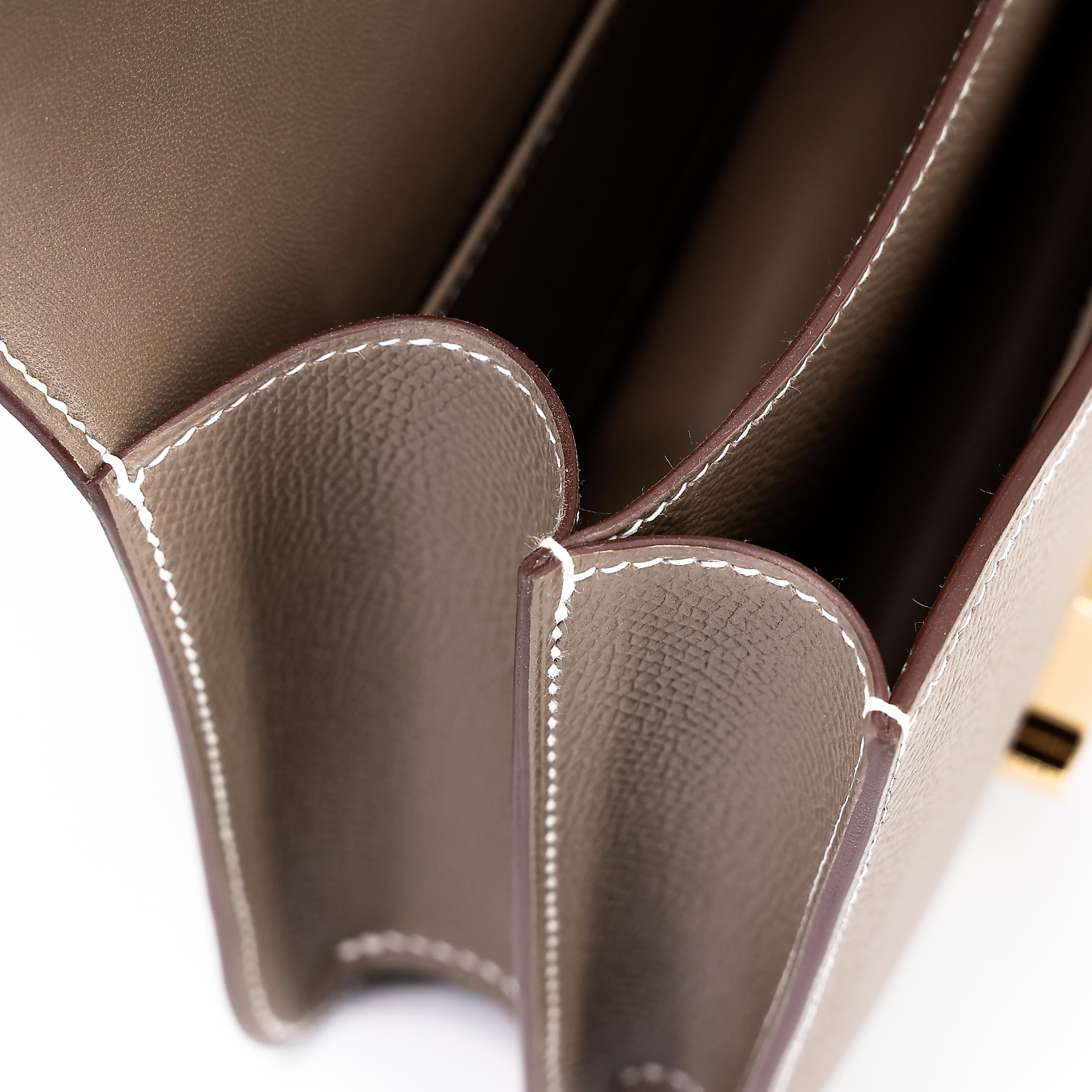 Brand New ( Rank N ) HERMÈS Constance Mini Etoupe (18) Epsom Gold hardware W (2024) - 15