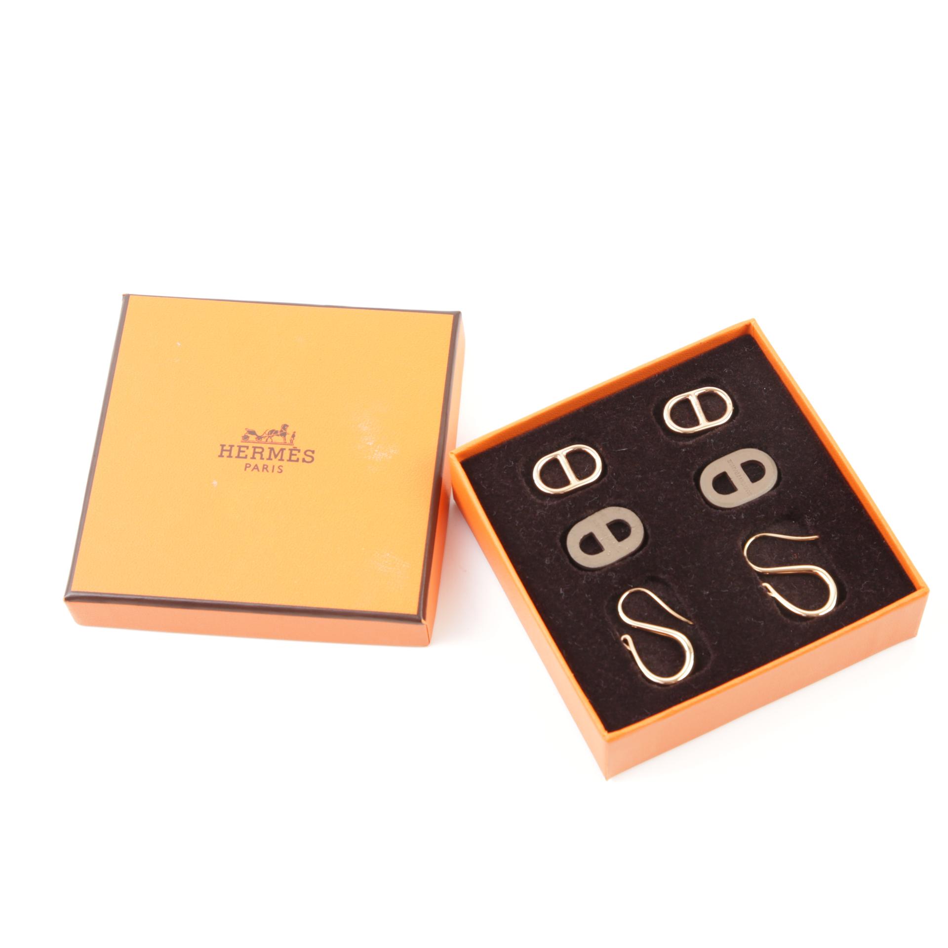 Very Good ( Rank A) HERMÈS O'Maillon earrings Etoupe (18) Gold (37) - 6
