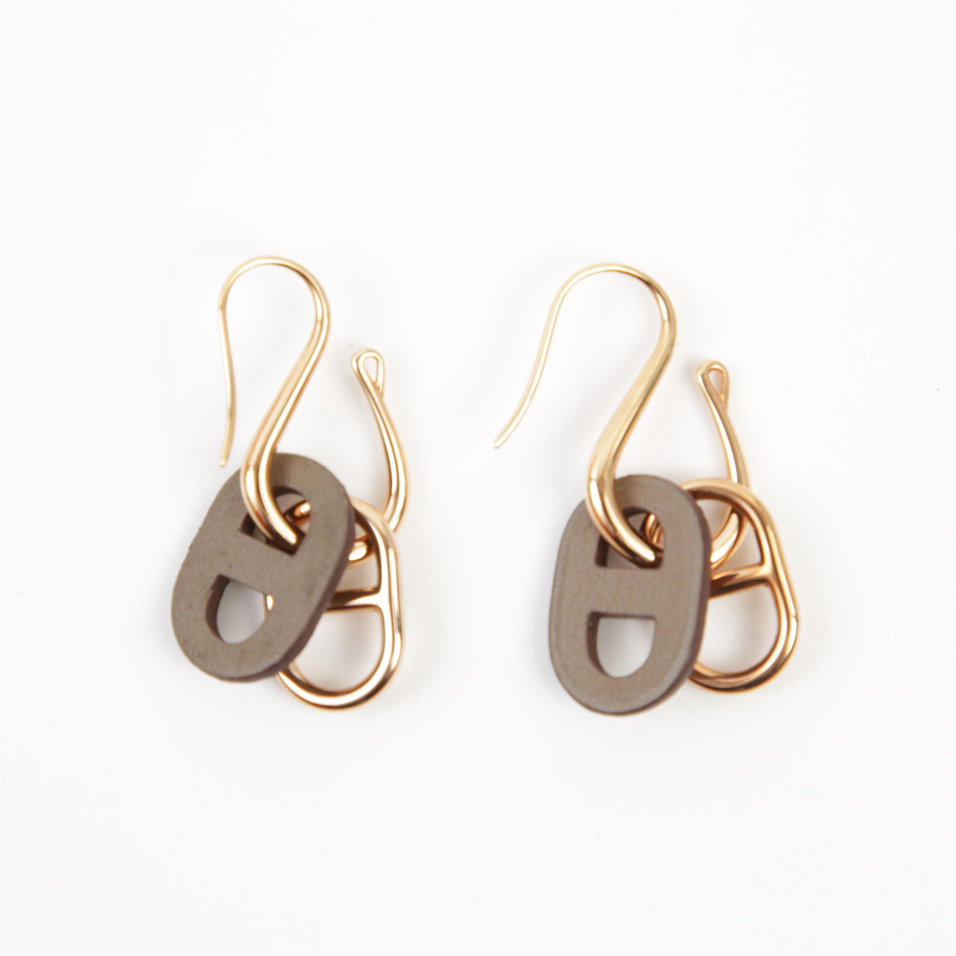 Very Good ( Rank A) HERMÈS O'Maillon earrings Etoupe (18) Gold (37) - 2