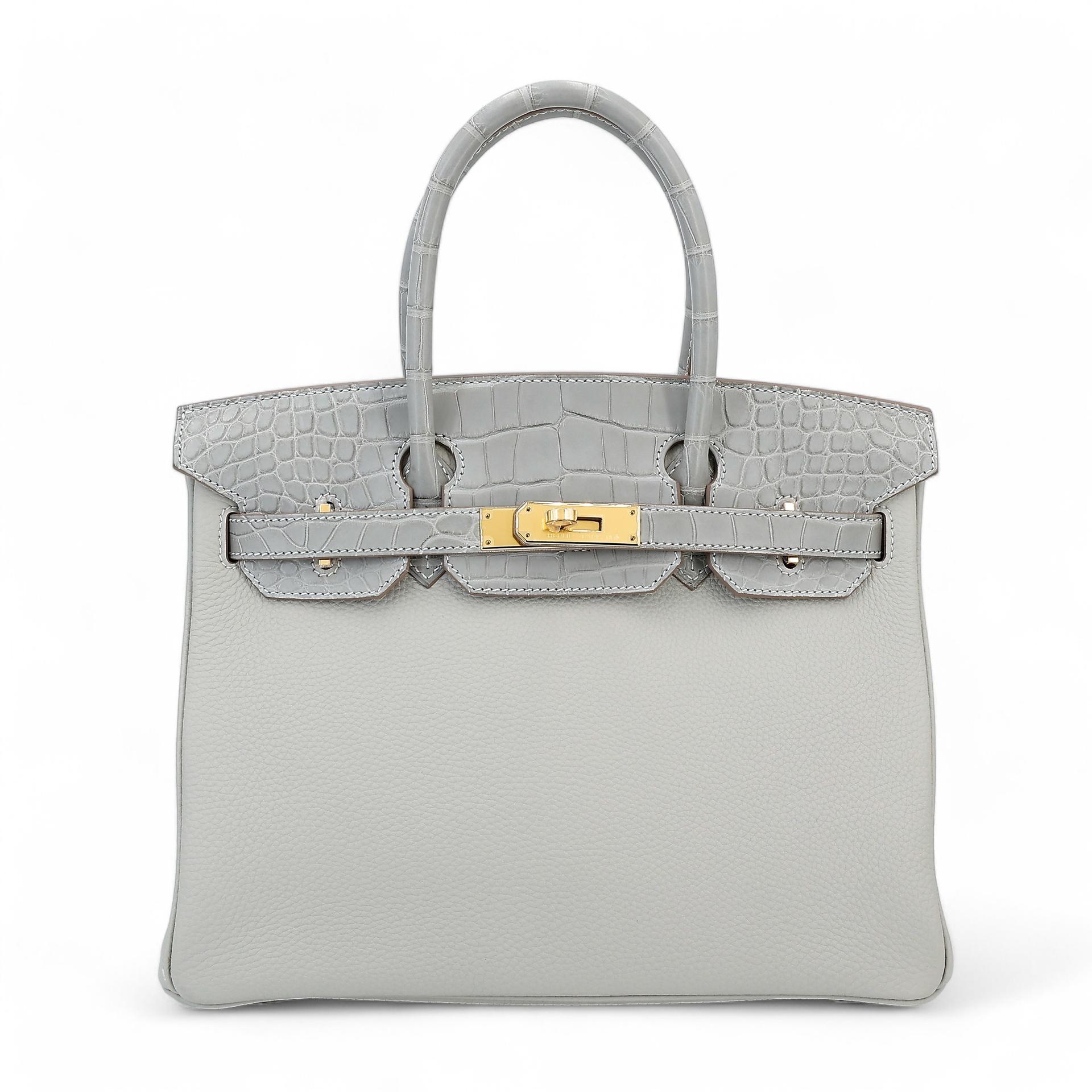 Brand New ( Rank N ) HERMÈS Birkin 30 Touch Gris Perle (80) Togo Matte Alligator Gold hardware B (2023) - 1
