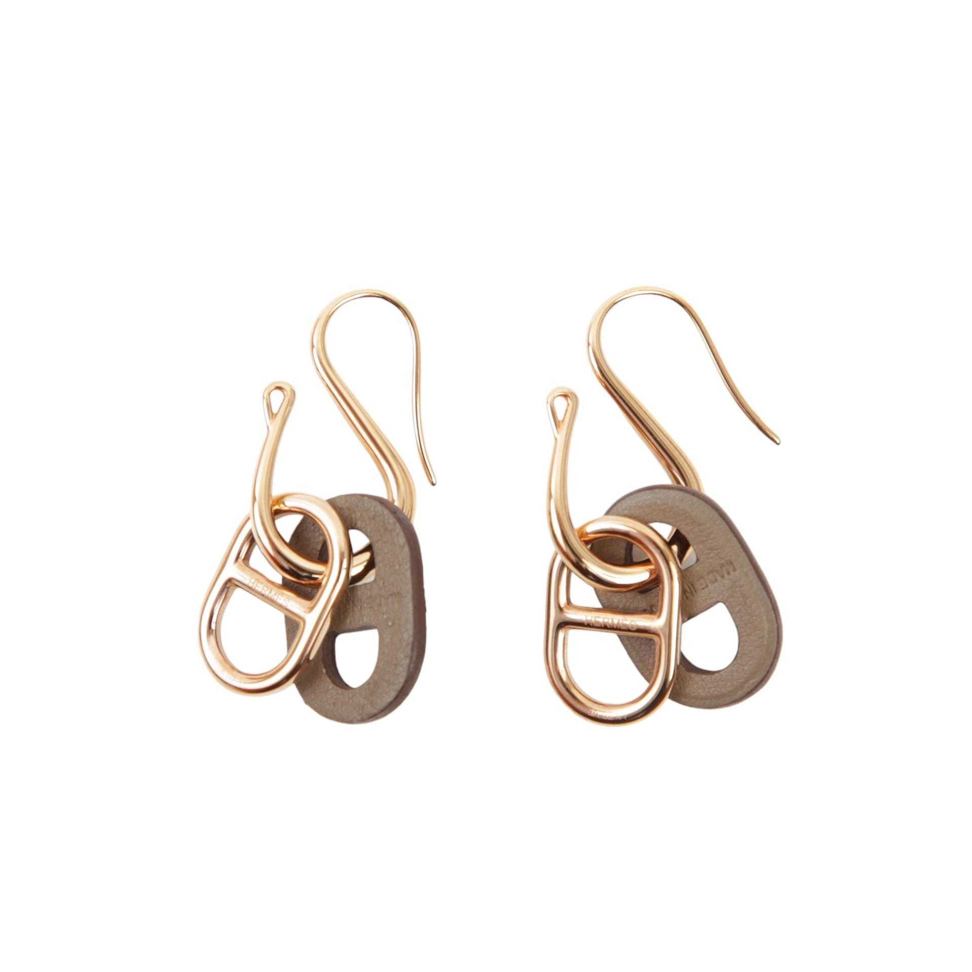 Very Good ( Rank A) HERMÈS O'Maillon earrings Etoupe (18) Gold (37) - 1