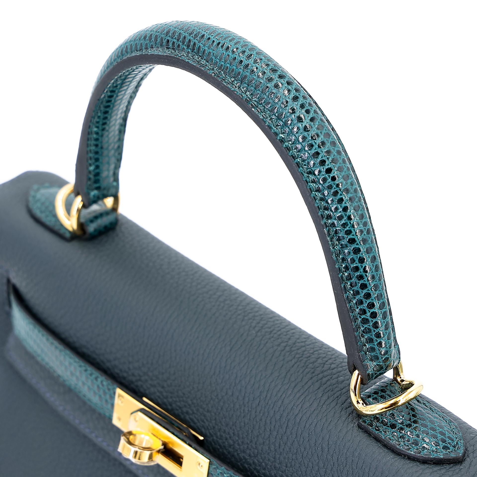 Brand New ( Rank N ) HERMÈS Kelly 25 Touch Vert Cypress (6O) Vert Rousseau (V0) Togo Lizard Gold hardware W (2024) - 3