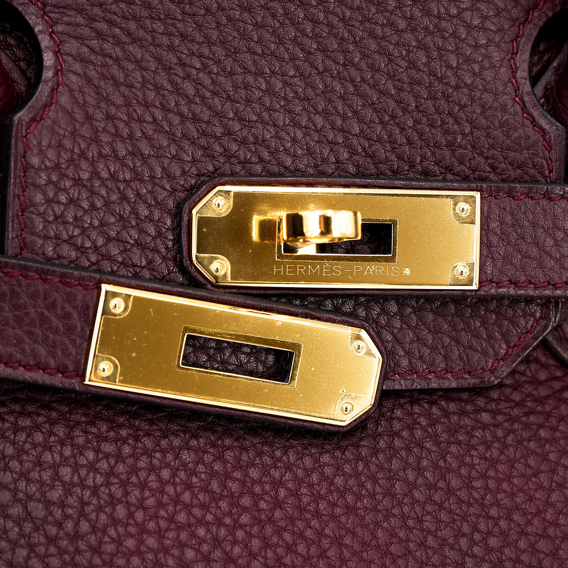 Very Good ( Rank A) HERMÈS Birkin 30 Prune (58) Clemence Gold hardware Square R (2014) - 18