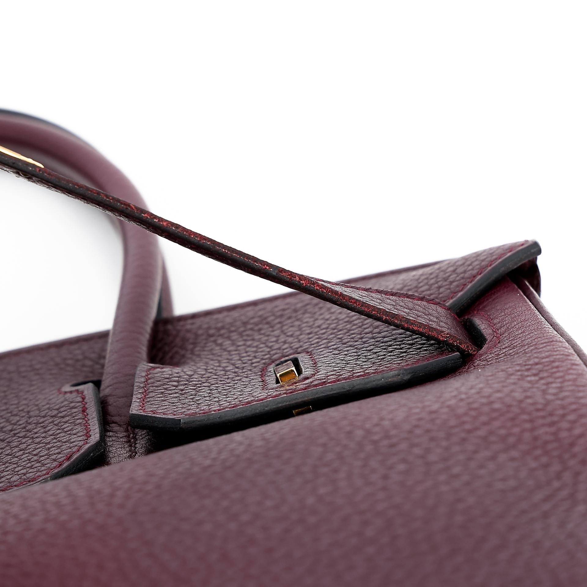 Very Good ( Rank A) HERMÈS Birkin 30 Prune (58) Clemence Gold hardware Square R (2014) - 24