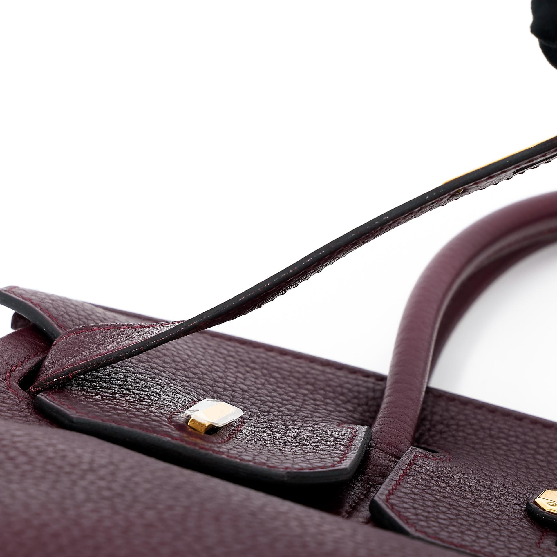 Very Good ( Rank A) HERMÈS Birkin 30 Prune (58) Clemence Gold hardware Square R (2014) - 25