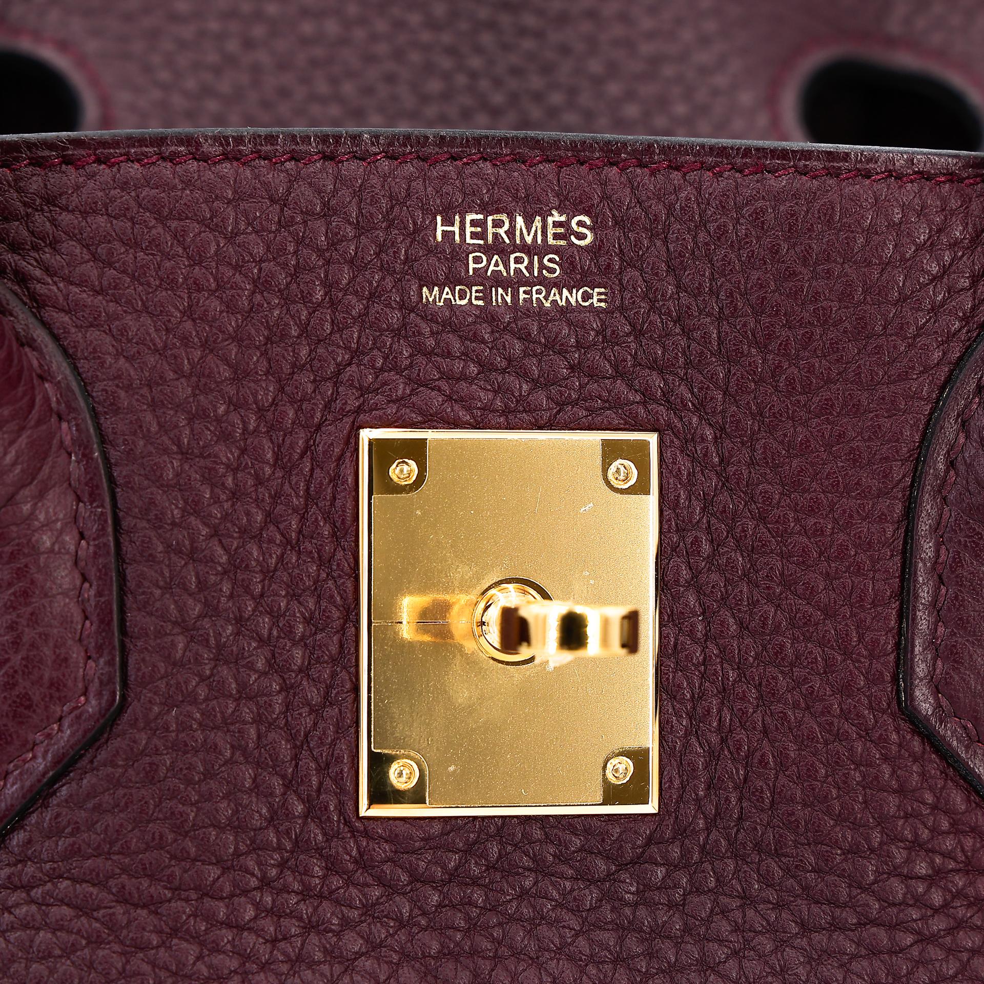Very Good ( Rank A) HERMÈS Birkin 30 Prune (58) Clemence Gold hardware Square R (2014) - 26