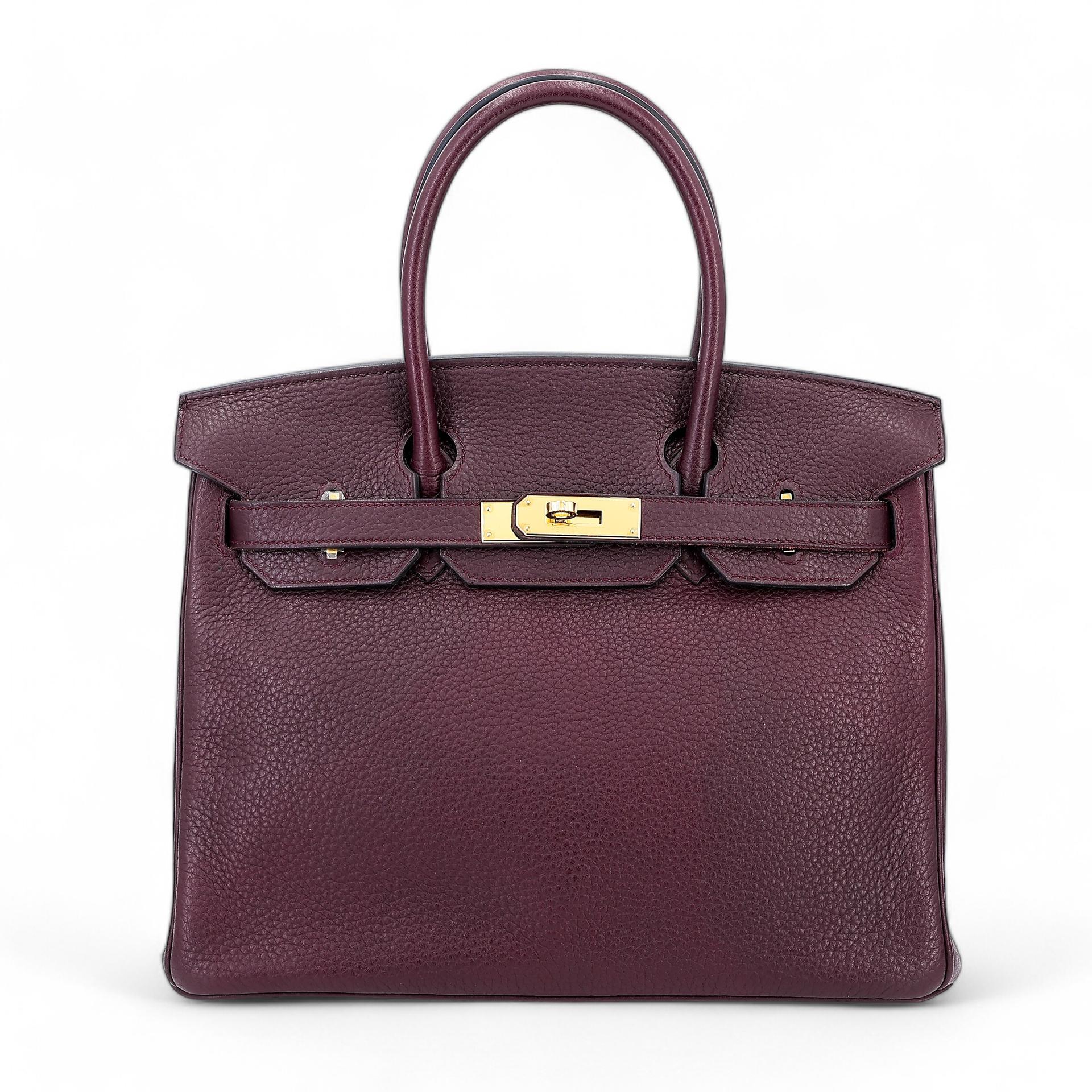 Very Good ( Rank A) HERMÈS Birkin 30 Prune (58) Clemence Gold hardware Square R (2014) - 1