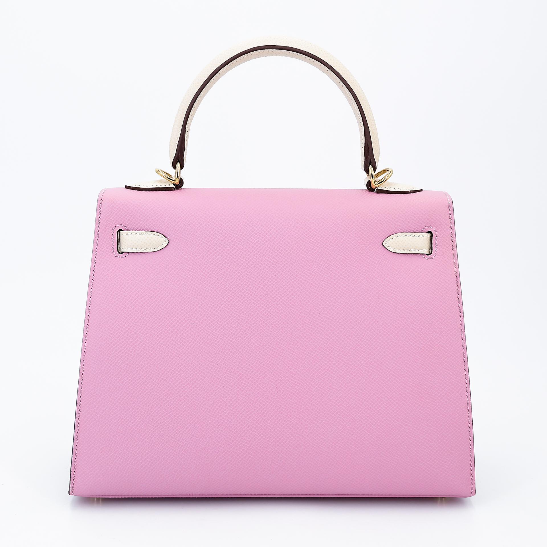Very Good ( Rank A) HERMÈS Special Order Kelly 25 Sellier HSS Nata (I2) Mauve Sylvestre (X9) Epsom Gold hardware B (2023) - 2