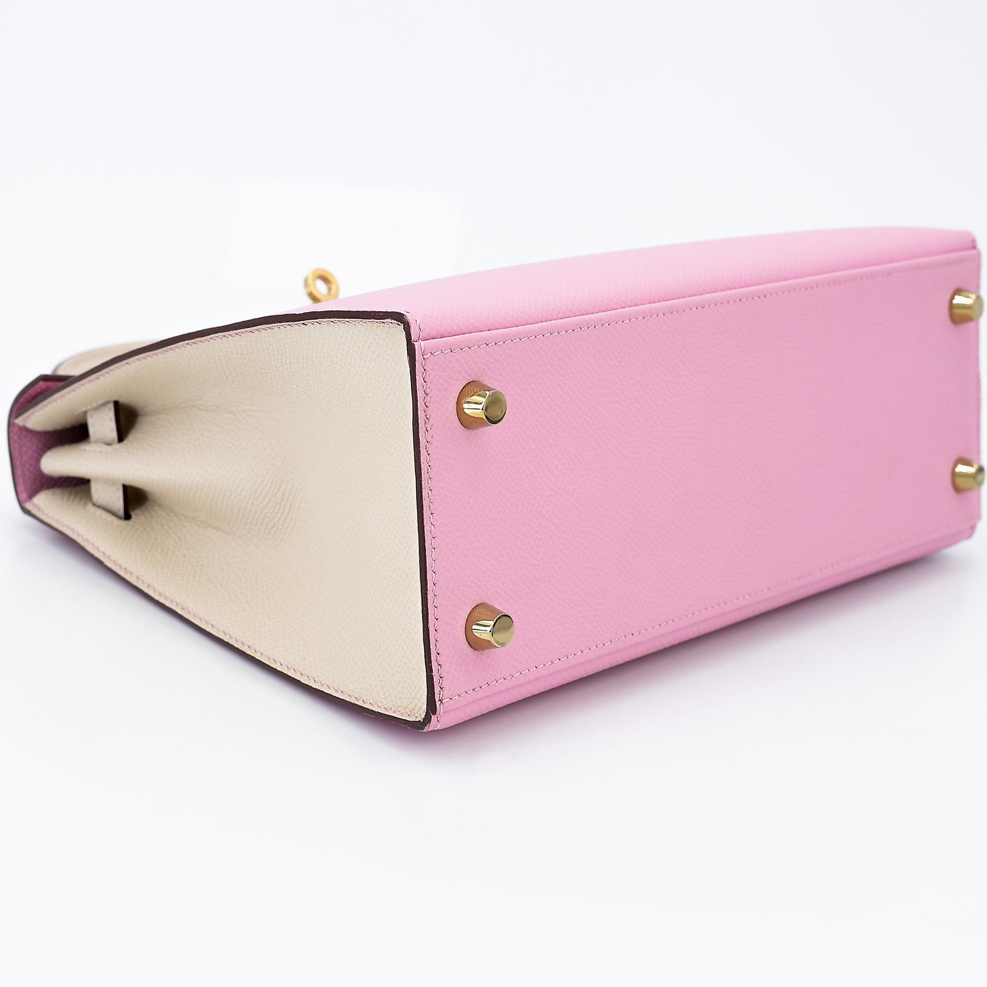 Very Good ( Rank A) HERMÈS Special Order Kelly 25 Sellier HSS Nata (I2) Mauve Sylvestre (X9) Epsom Gold hardware B (2023) - 7