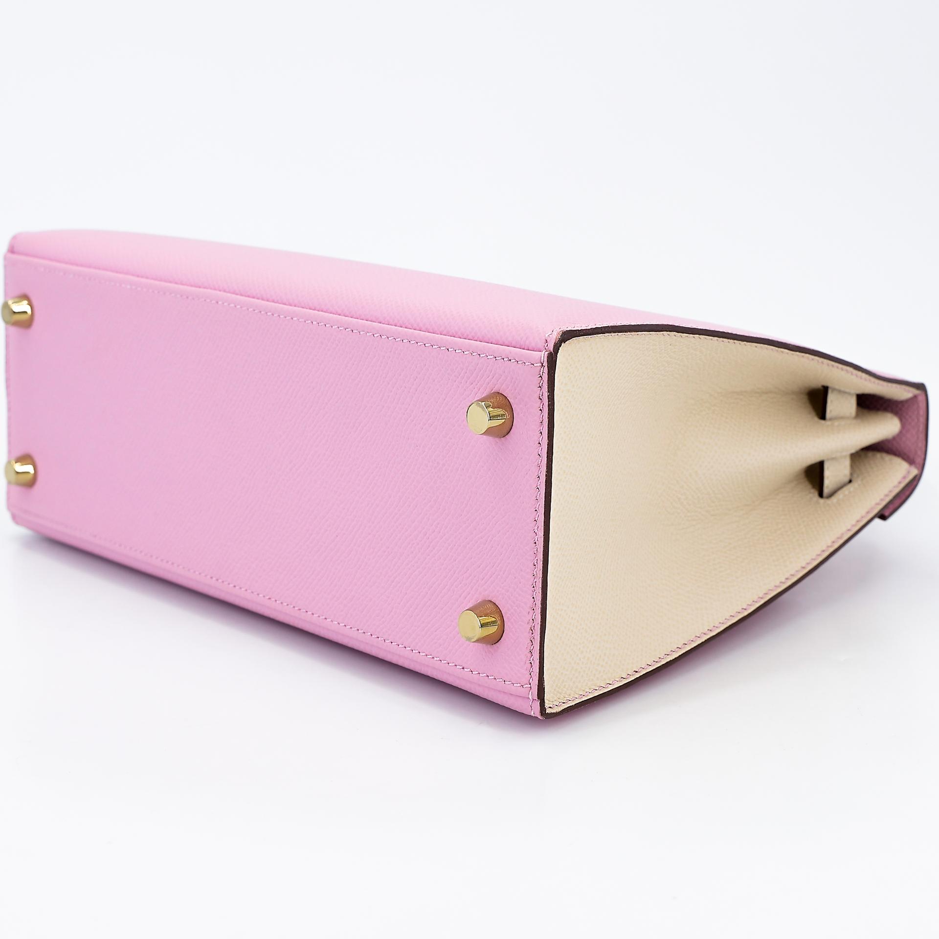 Very Good ( Rank A) HERMÈS Special Order Kelly 25 Sellier HSS Nata (I2) Mauve Sylvestre (X9) Epsom Gold hardware B (2023) - 8