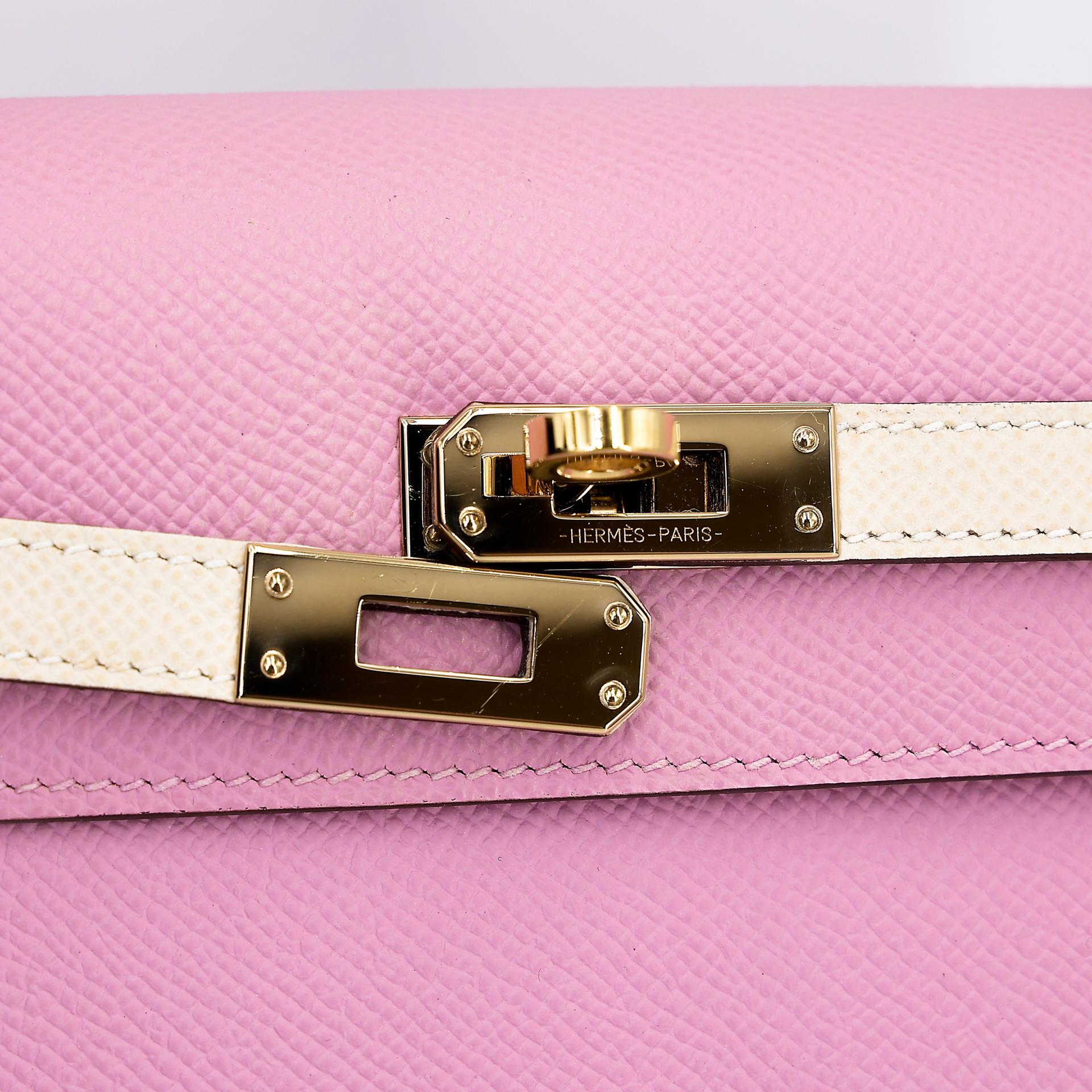 Very Good ( Rank A) HERMÈS Special Order Kelly 25 Sellier HSS Nata (I2) Mauve Sylvestre (X9) Epsom Gold hardware B (2023) - 14