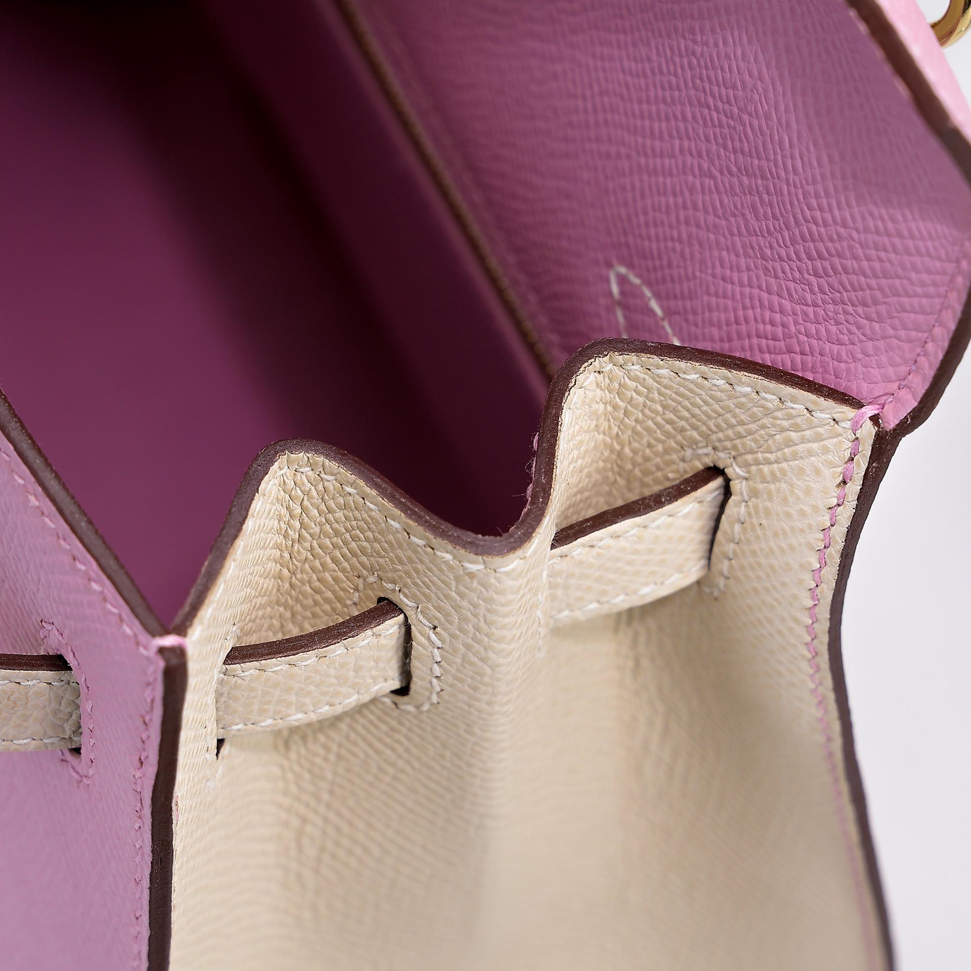Very Good ( Rank A) HERMÈS Special Order Kelly 25 Sellier HSS Nata (I2) Mauve Sylvestre (X9) Epsom Gold hardware B (2023) - 21