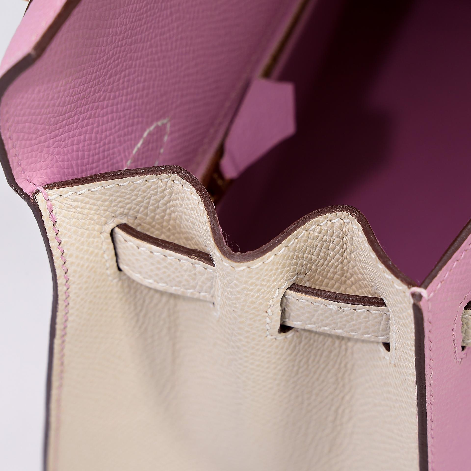 Very Good ( Rank A) HERMÈS Special Order Kelly 25 Sellier HSS Nata (I2) Mauve Sylvestre (X9) Epsom Gold hardware B (2023) - 22