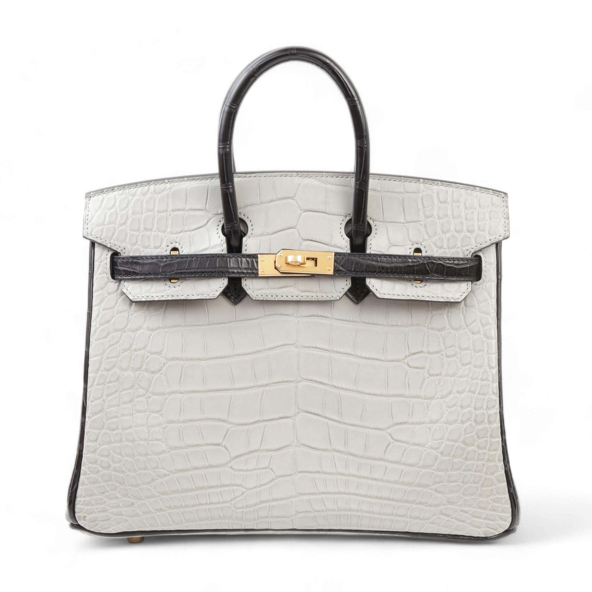 Unused ( Rank NS ) HERMÈS Special Order Birkin 25 Gris Perle (80) Black (89) Matte Alligator Gold hardware B (2023) - 1
