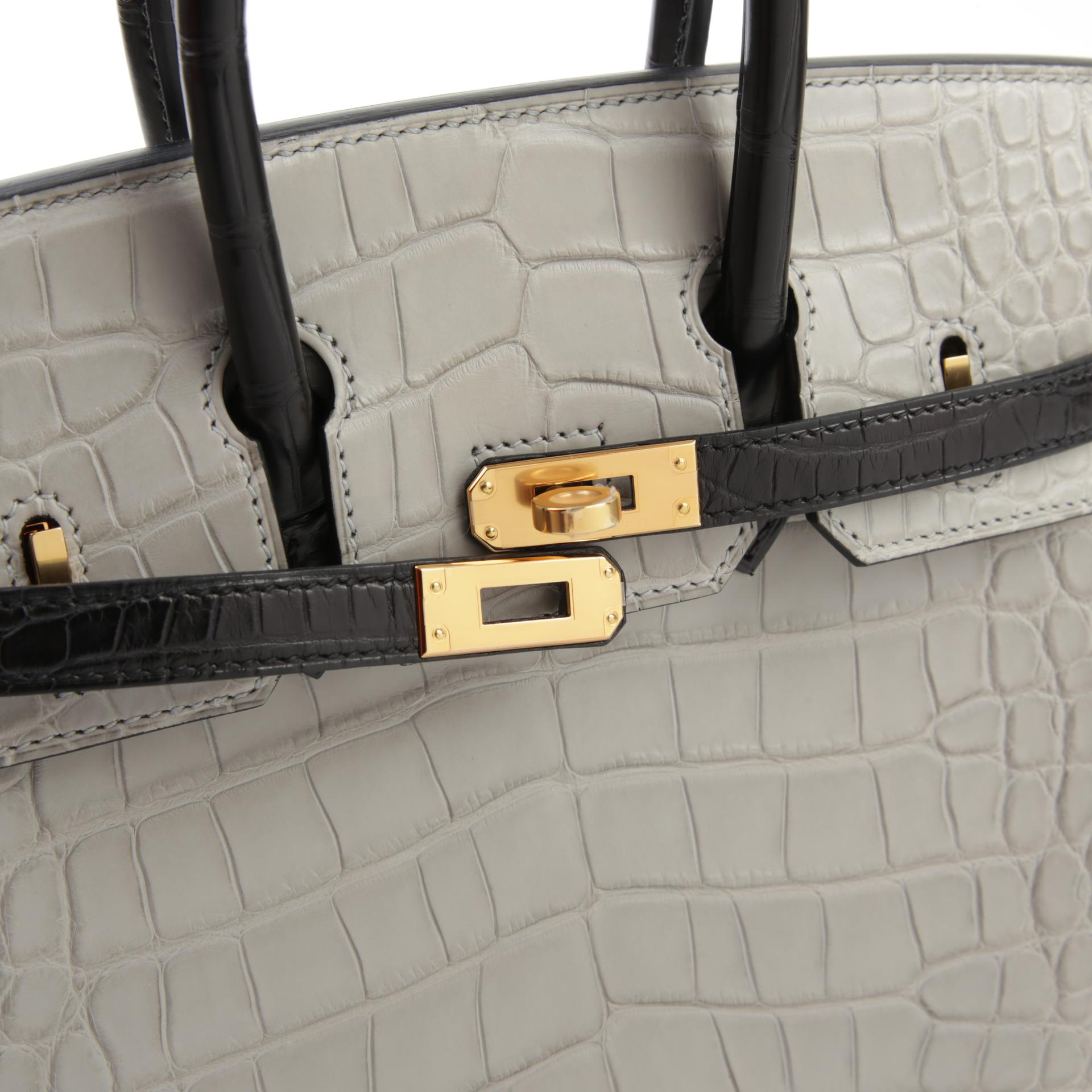 Unused ( Rank NS ) HERMÈS Special Order Birkin 25 Gris Perle (80) Black (89) Matte Alligator Gold hardware B (2023) - 8