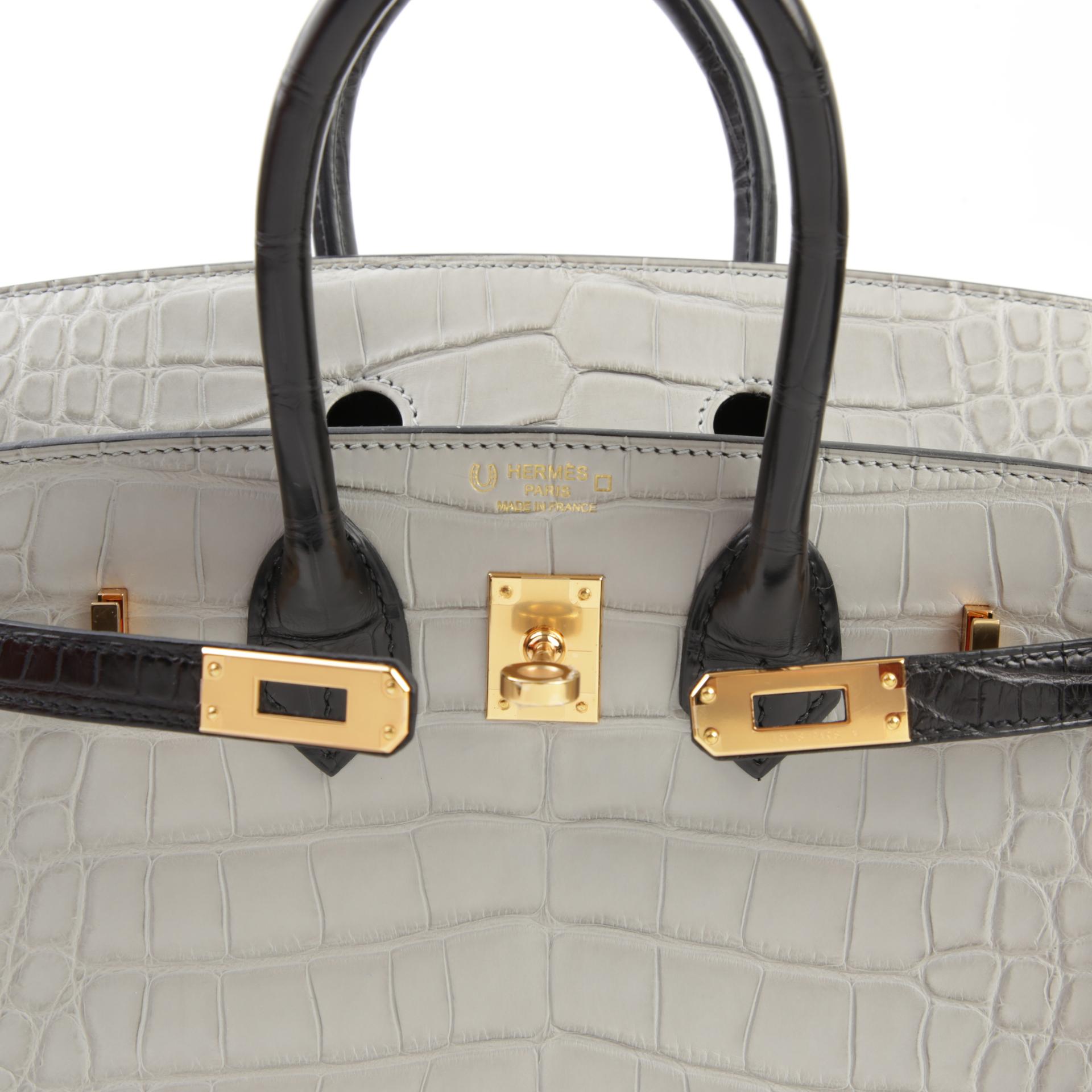 Unused ( Rank NS ) HERMÈS Special Order Birkin 25 Gris Perle (80) Black (89) Matte Alligator Gold hardware B (2023) - 9