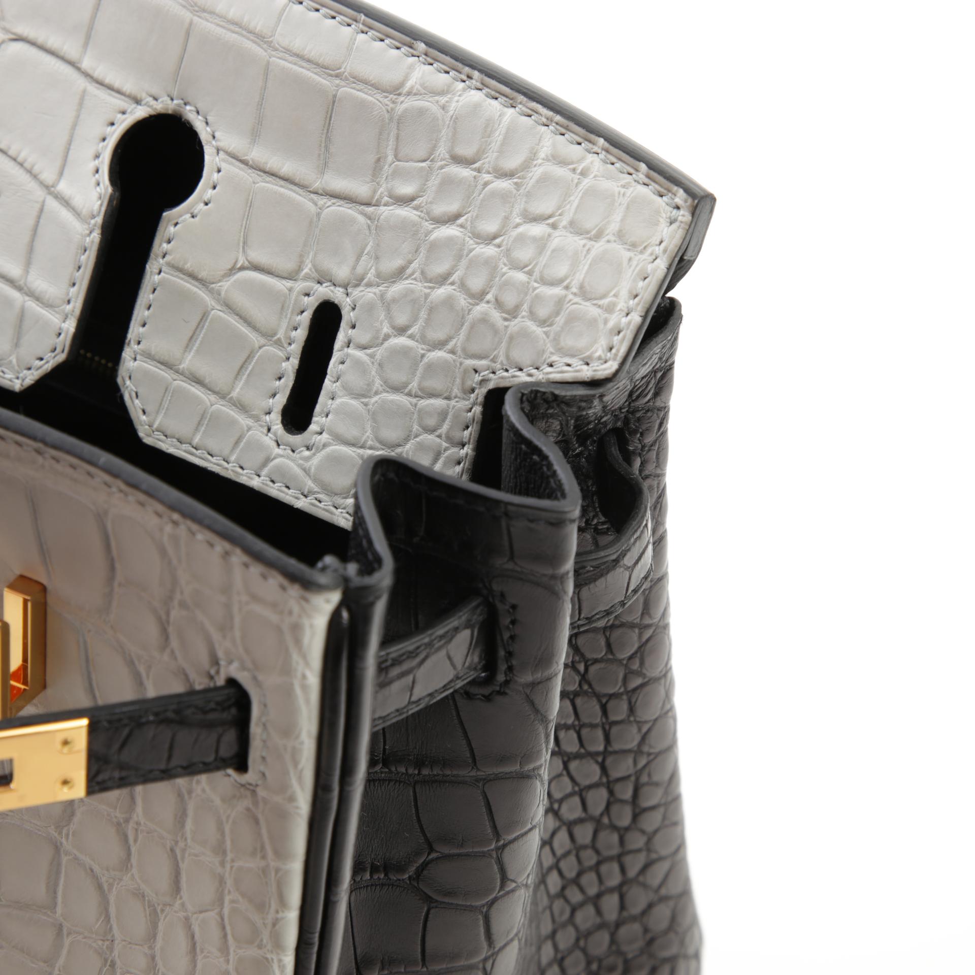 Unused ( Rank NS ) HERMÈS Special Order Birkin 25 Gris Perle (80) Black (89) Matte Alligator Gold hardware B (2023) - 11