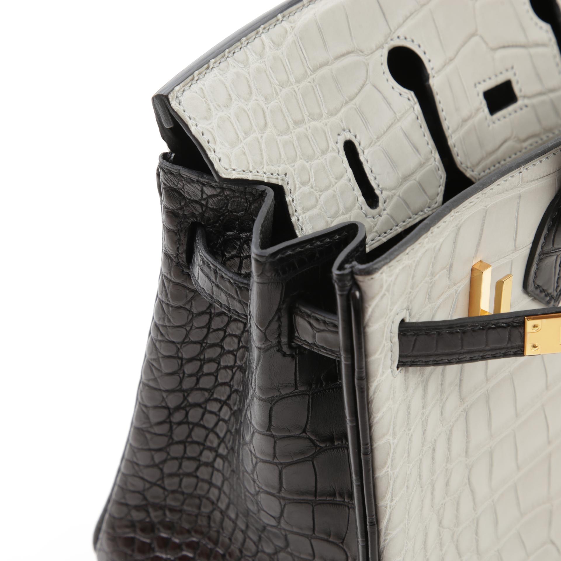 Unused ( Rank NS ) HERMÈS Special Order Birkin 25 Gris Perle (80) Black (89) Matte Alligator Gold hardware B (2023) - 12