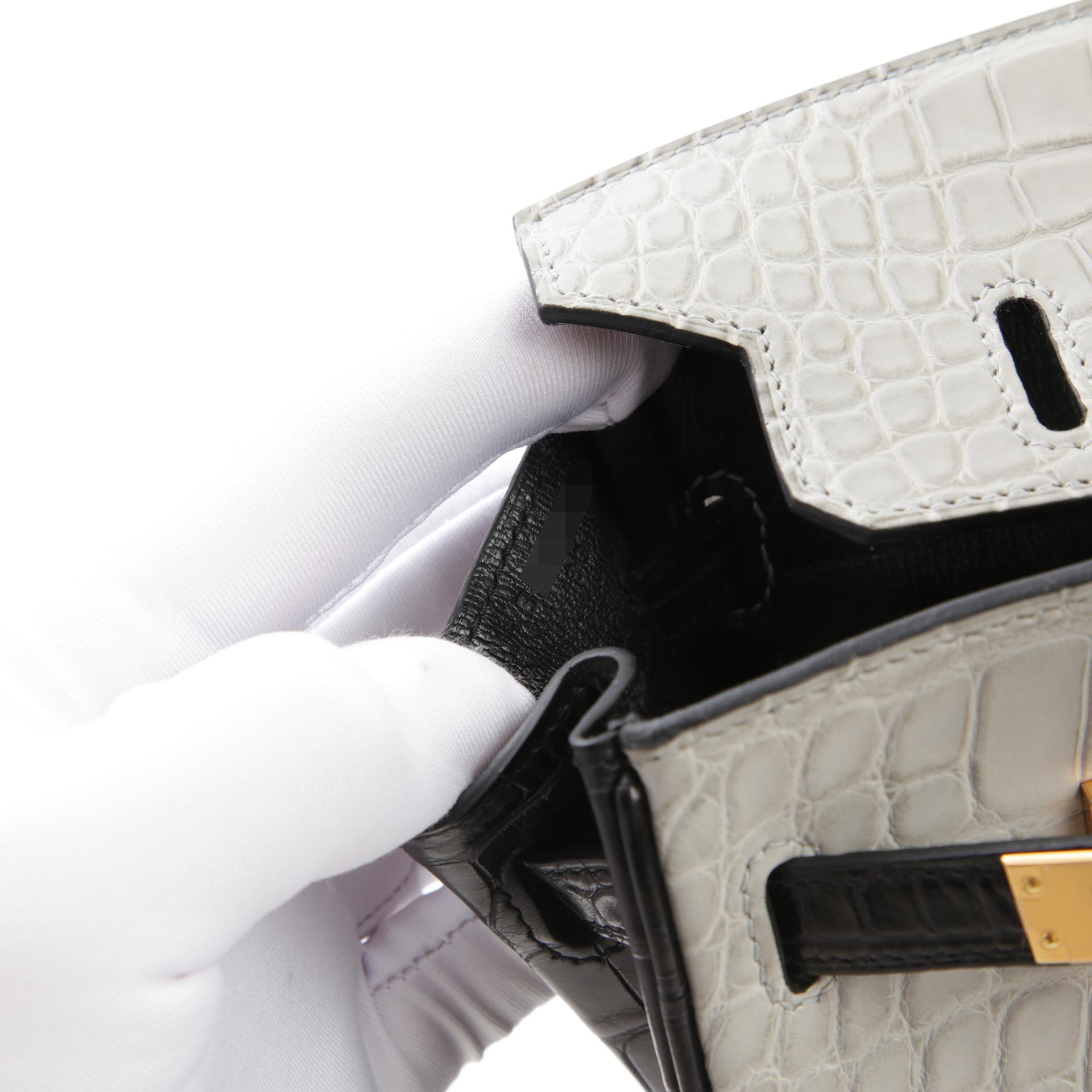 Unused ( Rank NS ) HERMÈS Special Order Birkin 25 Gris Perle (80) Black (89) Matte Alligator Gold hardware B (2023) - 13