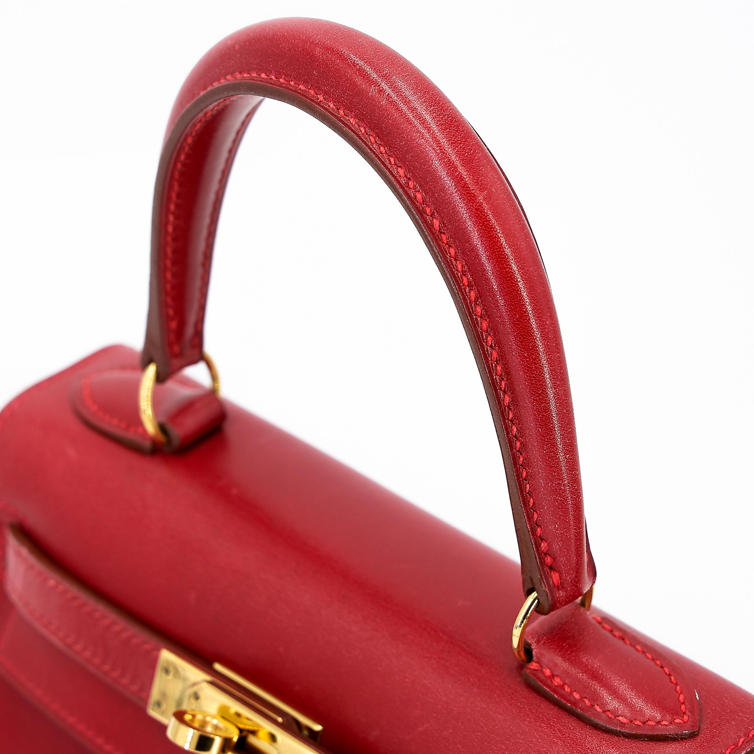 ランク A HERMÈS エルメス ミニケリー ルージュヴィフ (53) ボックスカーフ ゴールド金具 □B刻印 - 3