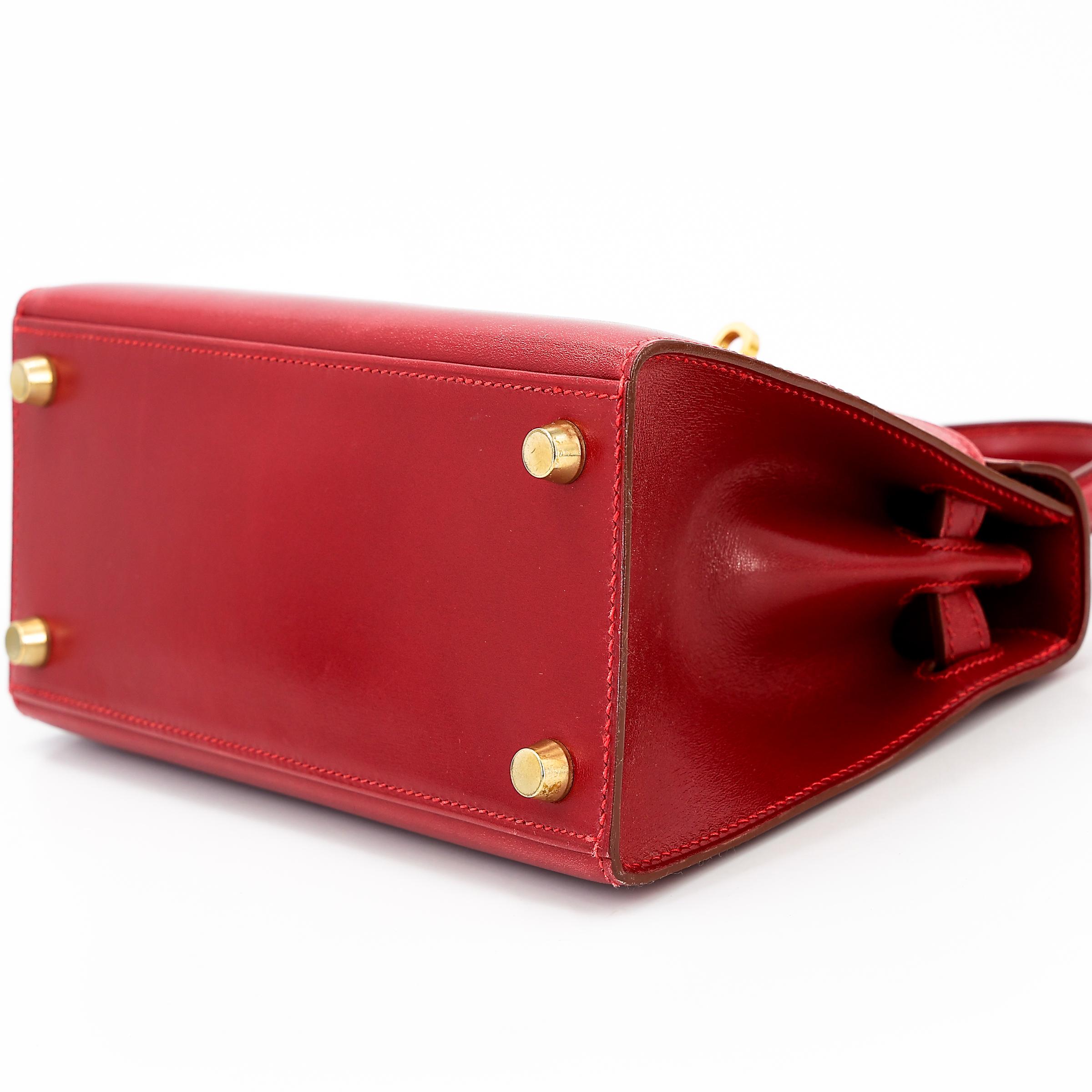 ランク A HERMÈS エルメス ミニケリー ルージュヴィフ (53) ボックスカーフ ゴールド金具 □B刻印 - 4