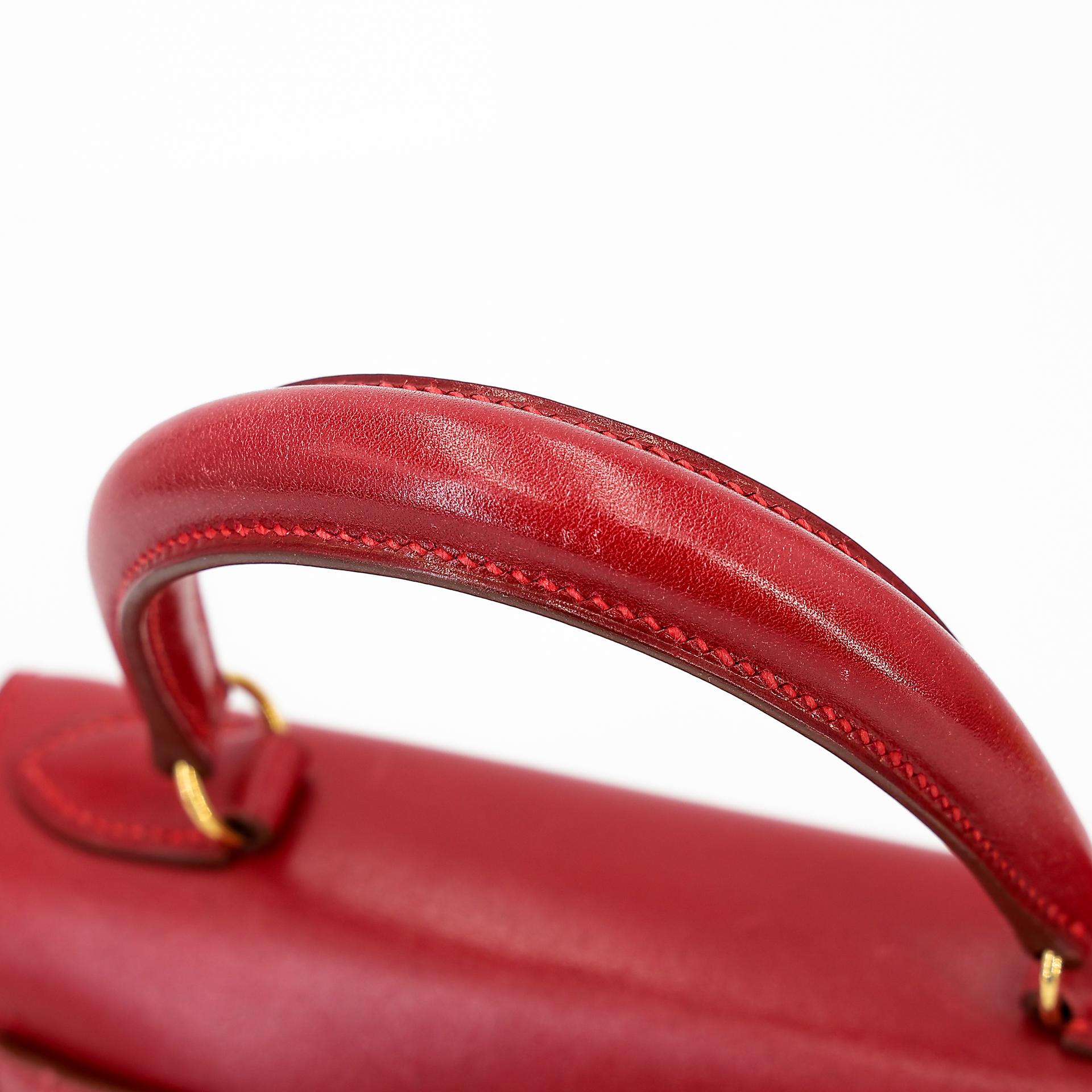 ランク A HERMÈS エルメス ミニケリー ルージュヴィフ (53) ボックスカーフ ゴールド金具 □B刻印 - 8