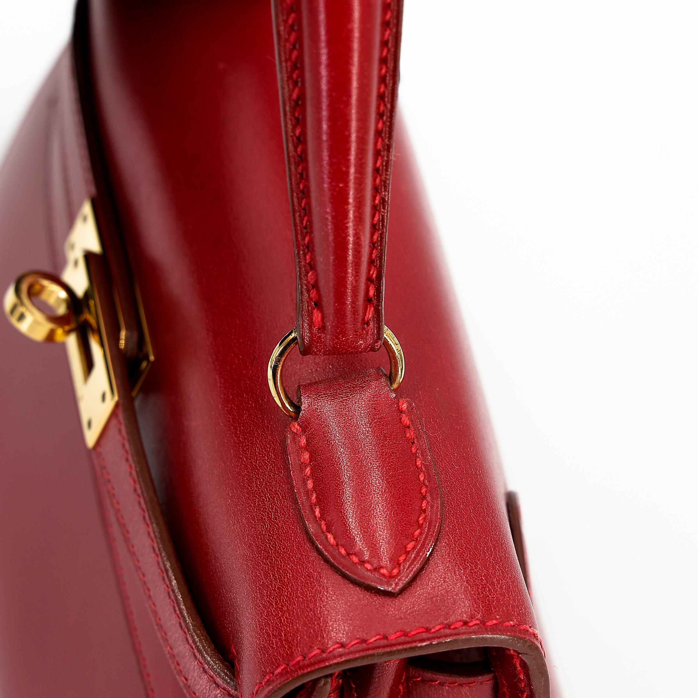 ランク A HERMÈS エルメス ミニケリー ルージュヴィフ (53) ボックスカーフ ゴールド金具 □B刻印 - 9