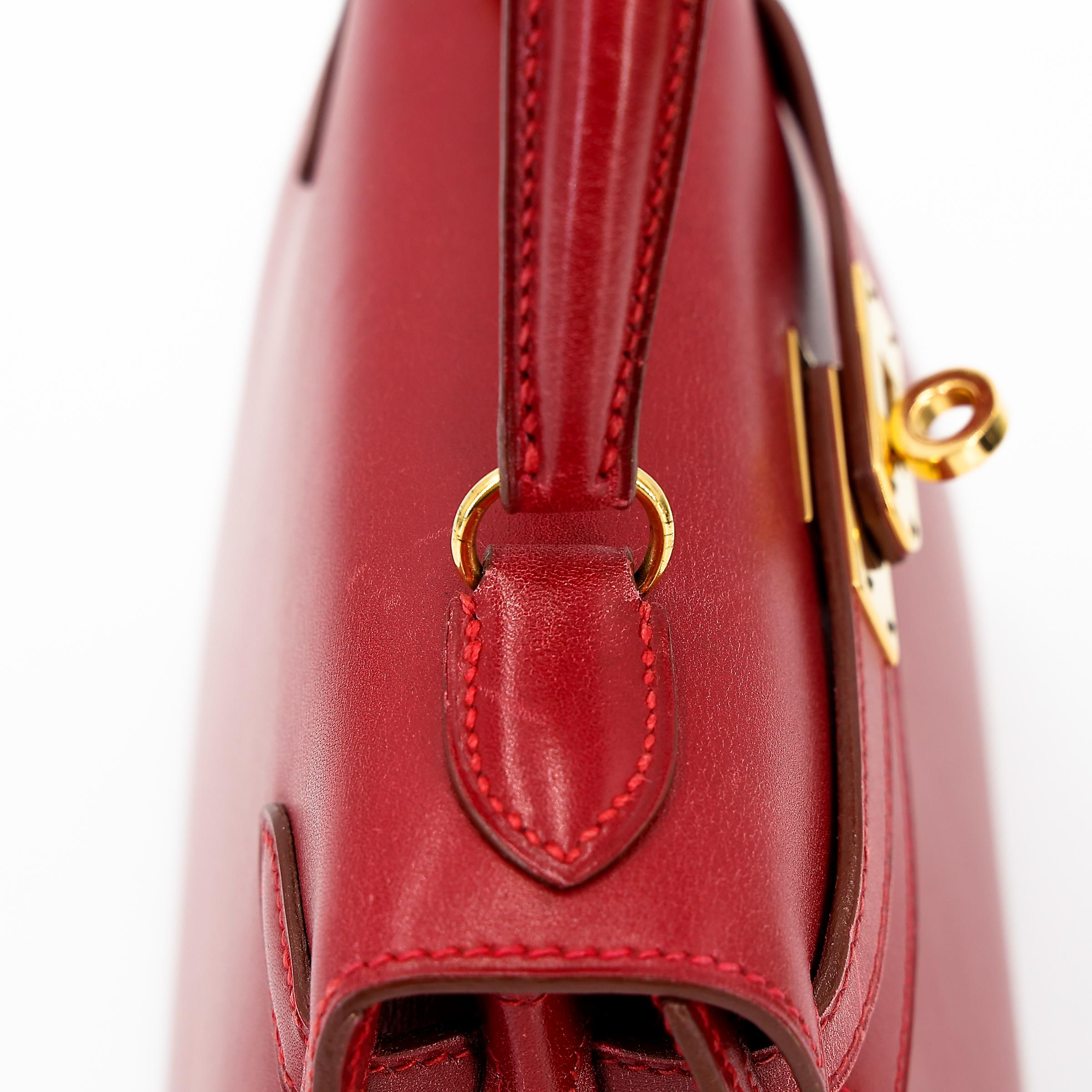 ランク A HERMÈS エルメス ミニケリー ルージュヴィフ (53) ボックスカーフ ゴールド金具 □B刻印 - 11