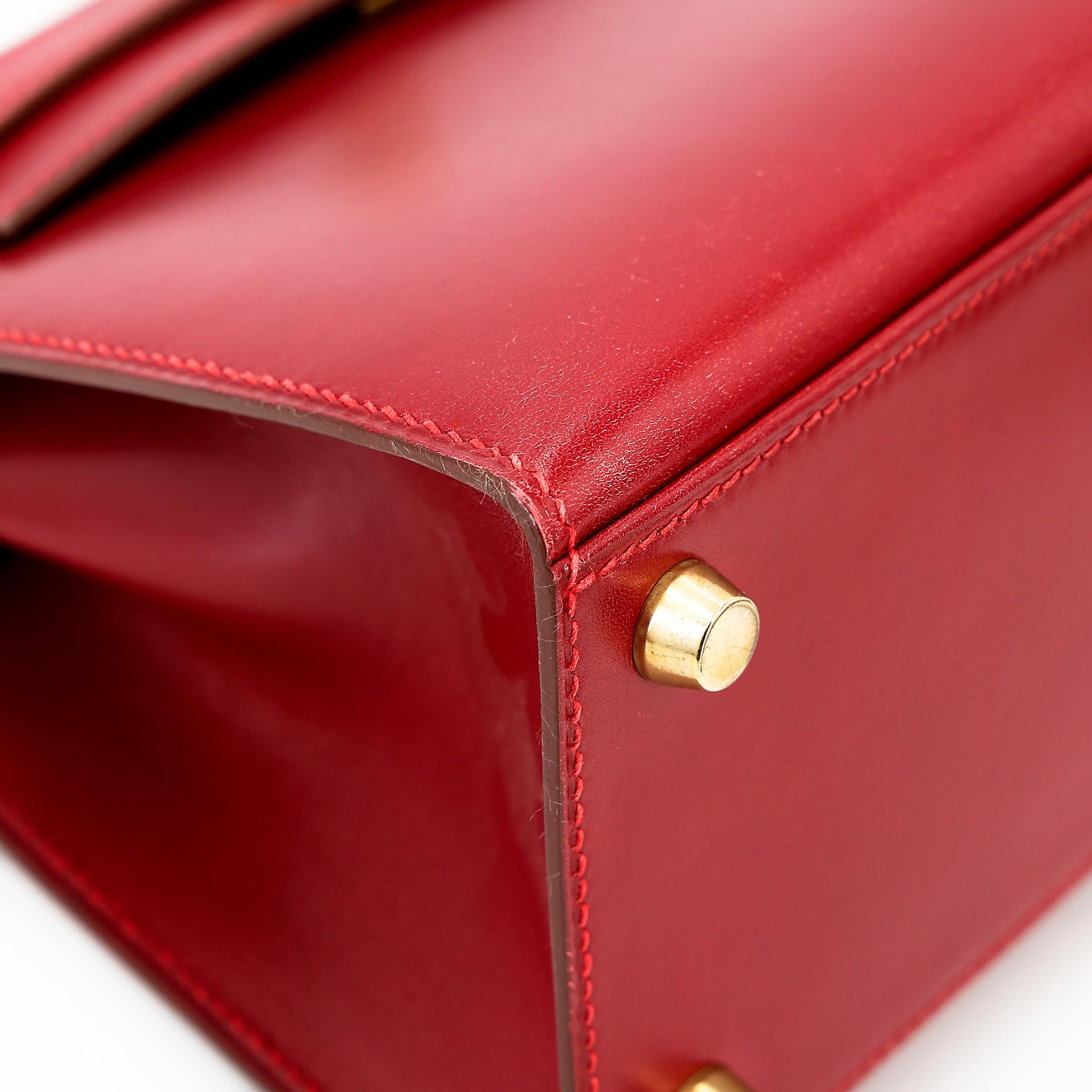 ランク A HERMÈS エルメス ミニケリー ルージュヴィフ (53) ボックスカーフ ゴールド金具 □B刻印 - 14