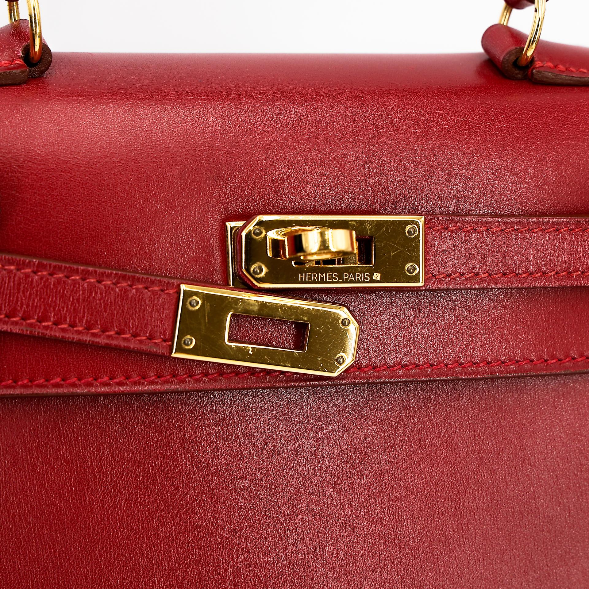 ランク A HERMÈS エルメス ミニケリー ルージュヴィフ (53) ボックスカーフ ゴールド金具 □B刻印 - 18