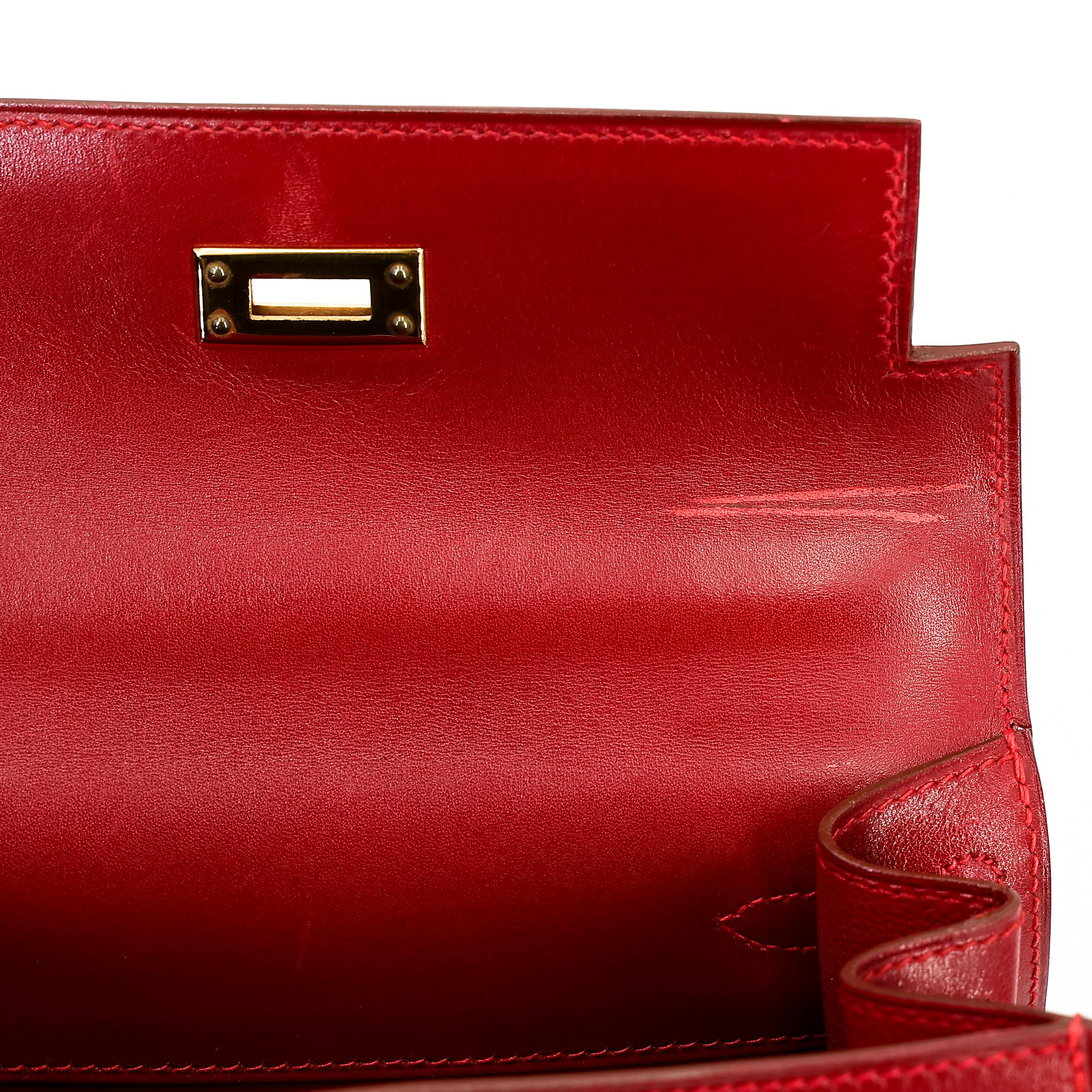 ランク A HERMÈS エルメス ミニケリー ルージュヴィフ (53) ボックスカーフ ゴールド金具 □B刻印 - 27