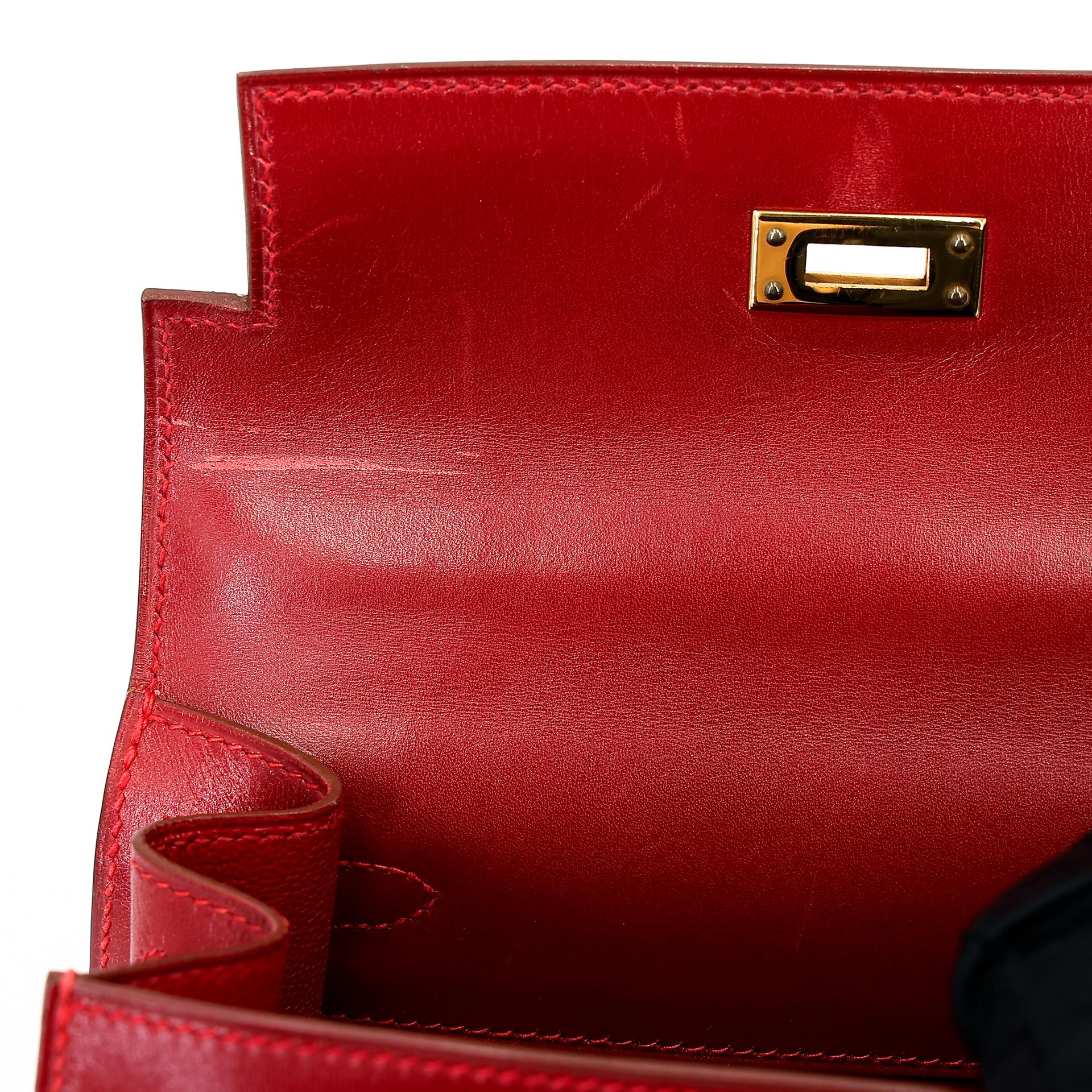 ランク A HERMÈS エルメス ミニケリー ルージュヴィフ (53) ボックスカーフ ゴールド金具 □B刻印 - 28